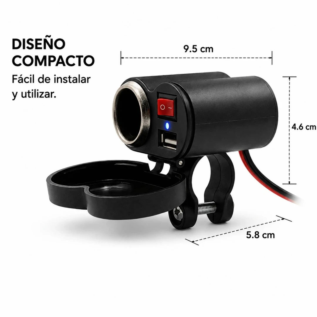 Cargador Para Motocicleta Baihuo City Con Puerto USB Y Encendedor 12V MY-7804
