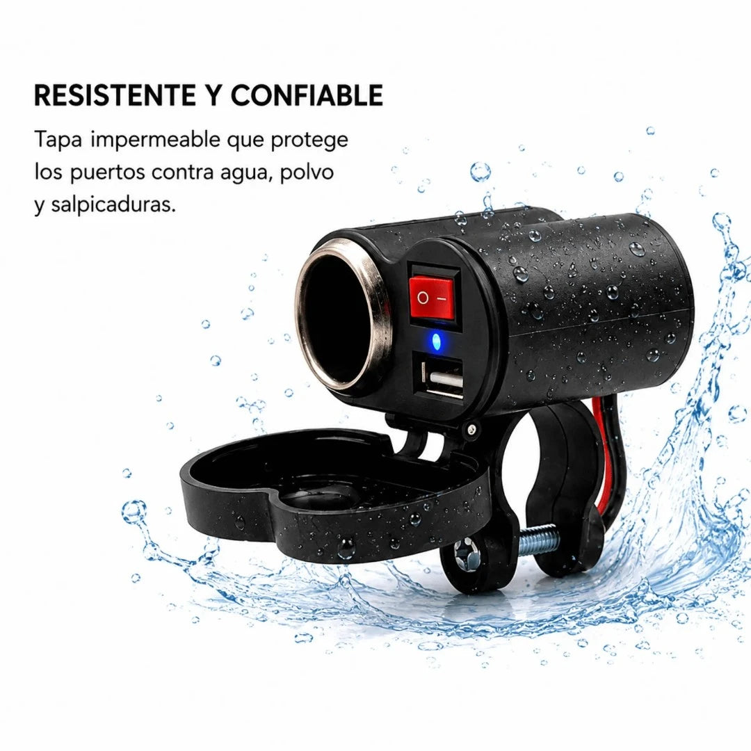 Cargador Para Motocicleta Baihuo City Con Puerto USB Y Encendedor 12V MY-7804