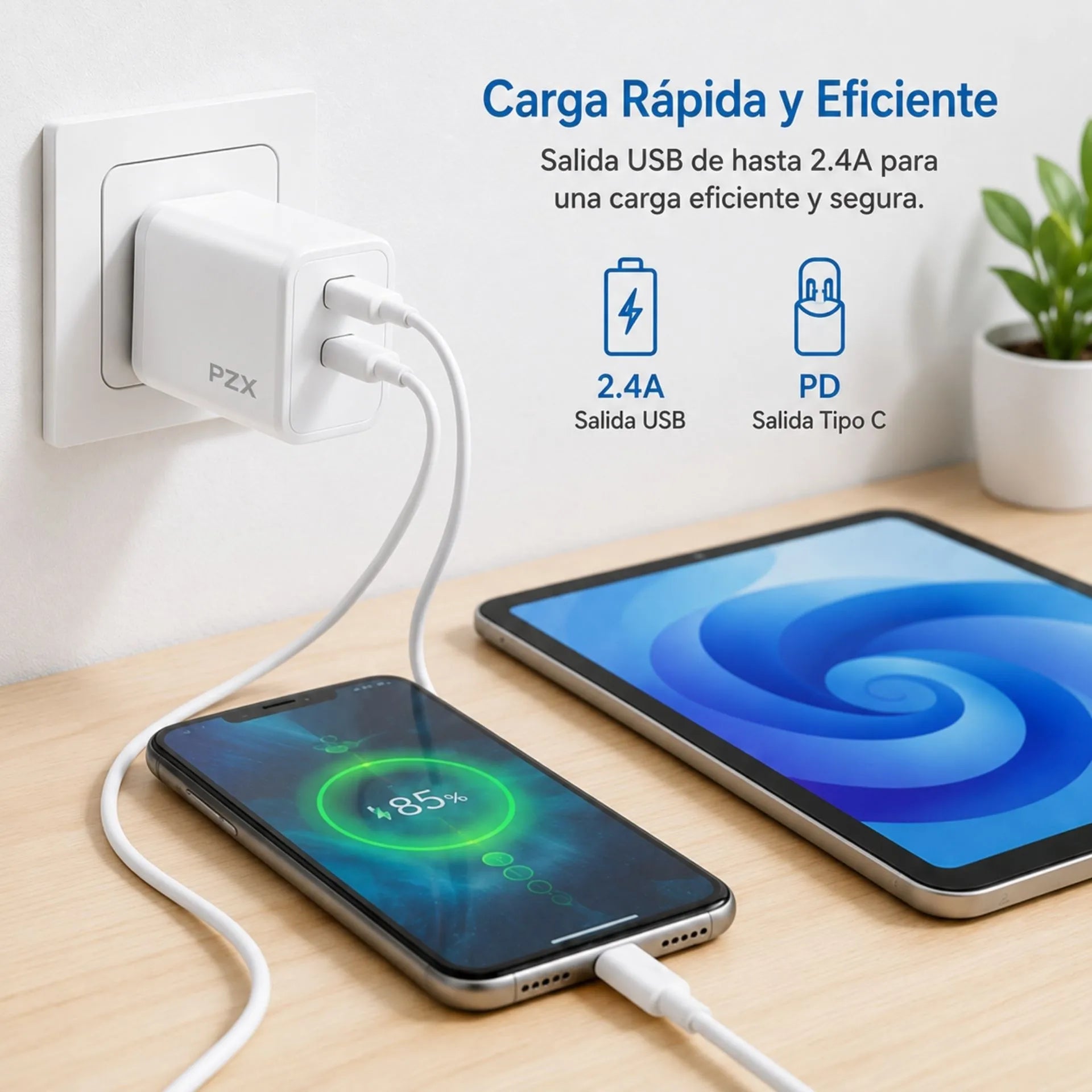 Cargador Para Celular USB A Micro USB 2.4A Doble Puerto PZX P08 MICRO