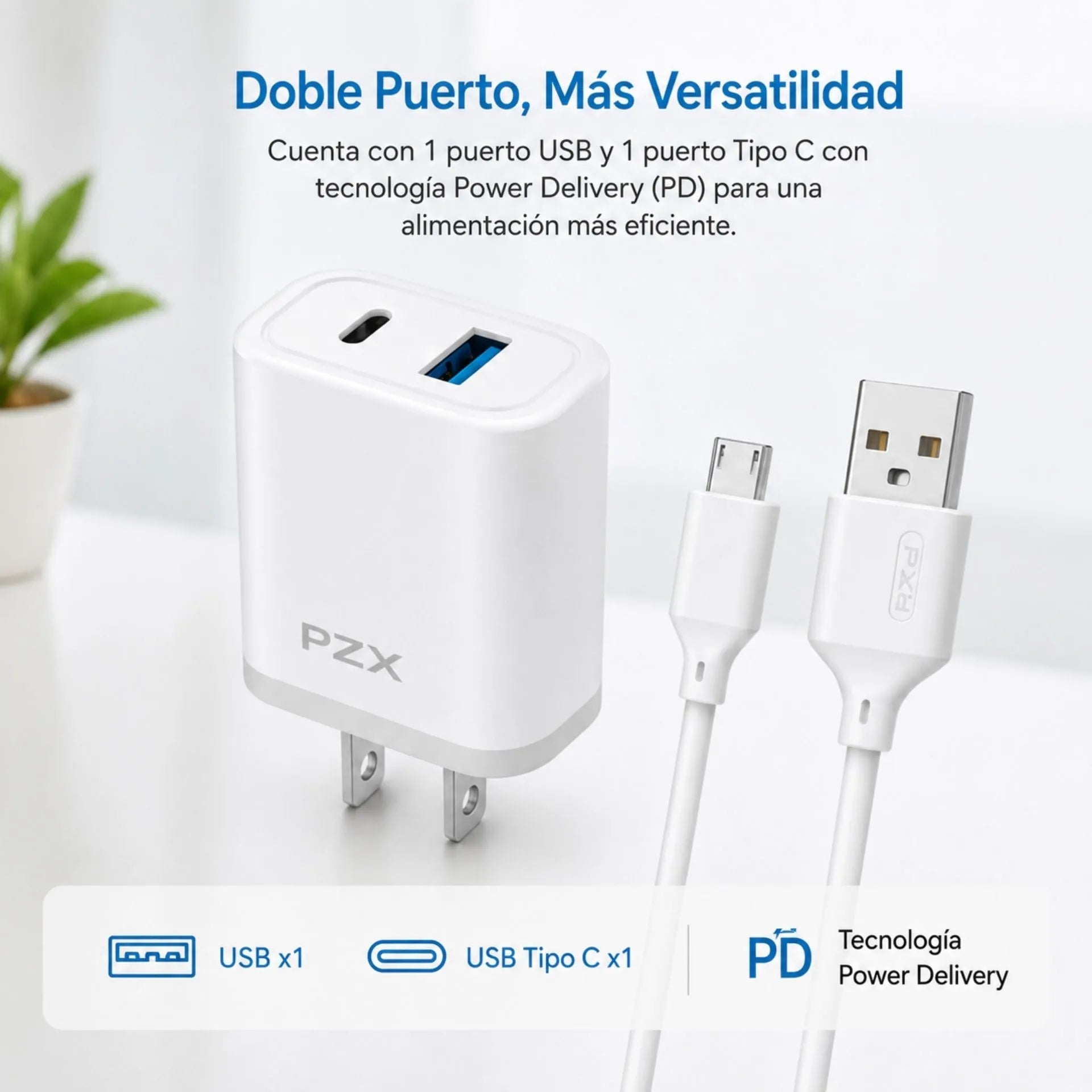 Cargador Para Celular USB A Micro USB 2.4A Doble Puerto PZX P08 MICRO