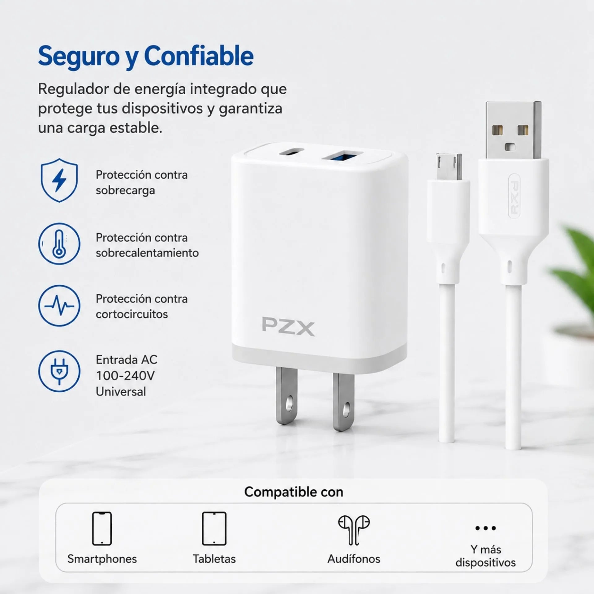 Cargador Para Celular USB A Micro USB 2.4A Doble Puerto PZX P08 MICRO