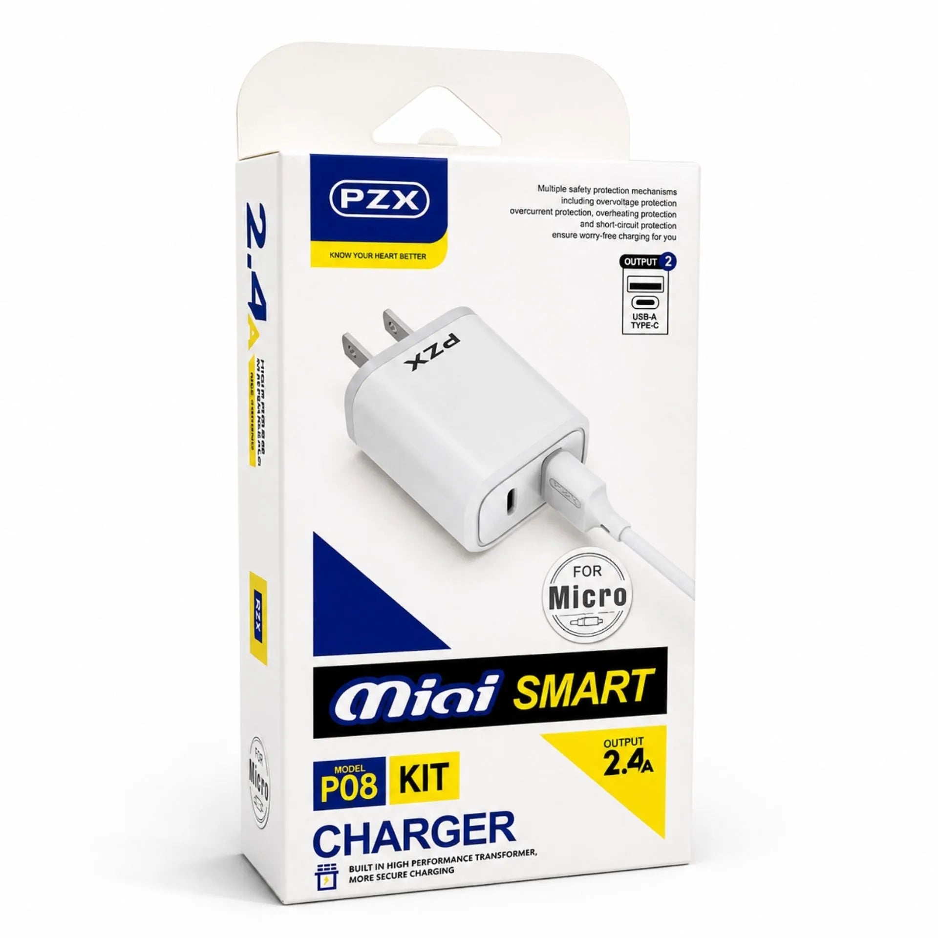 Cargador Para Celular USB A Micro USB 2.4A Doble Puerto PZX P08 MICRO
