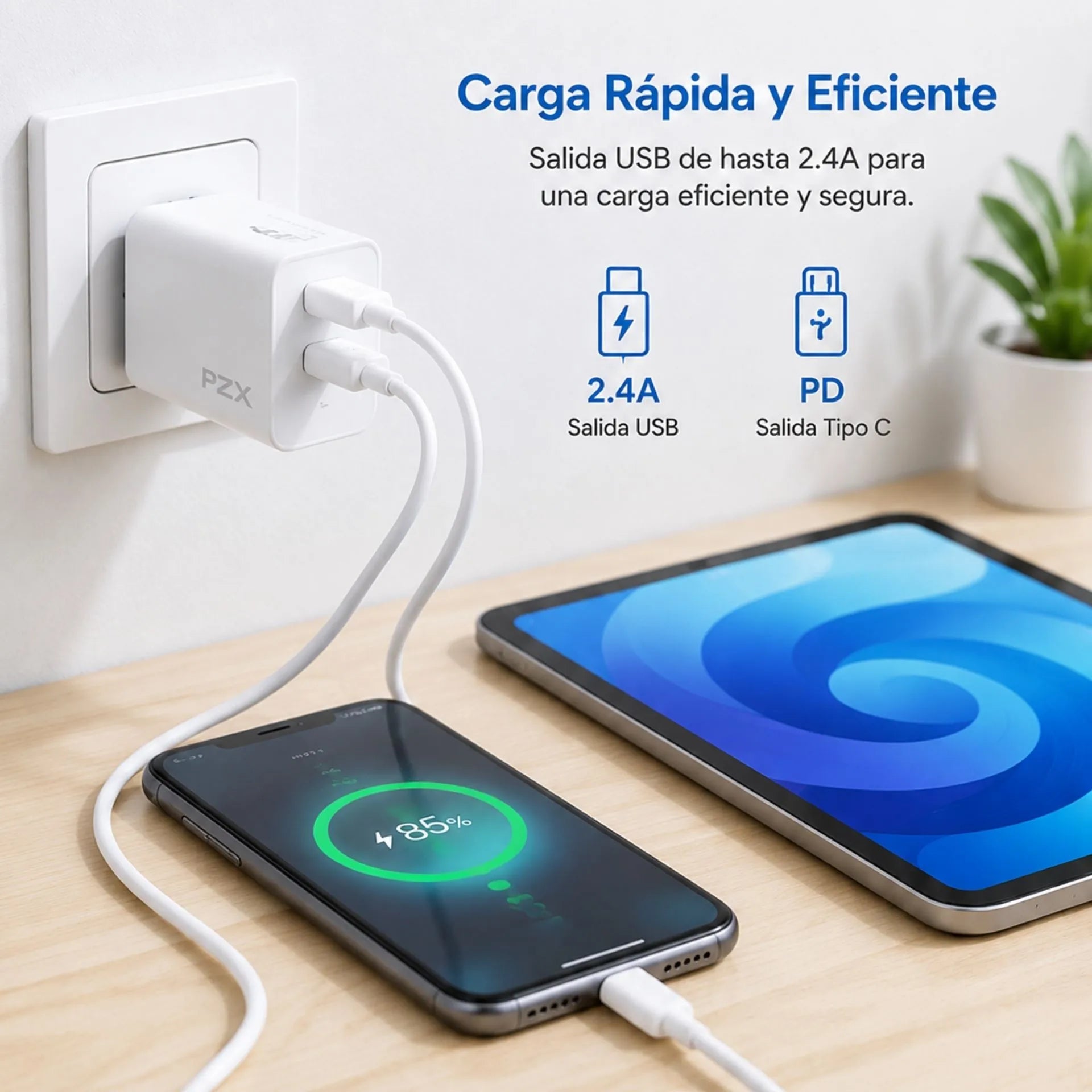 Cargador Para Celular USB A Tipo C 2.4A Doble Puerto PZX P08 MICRO
