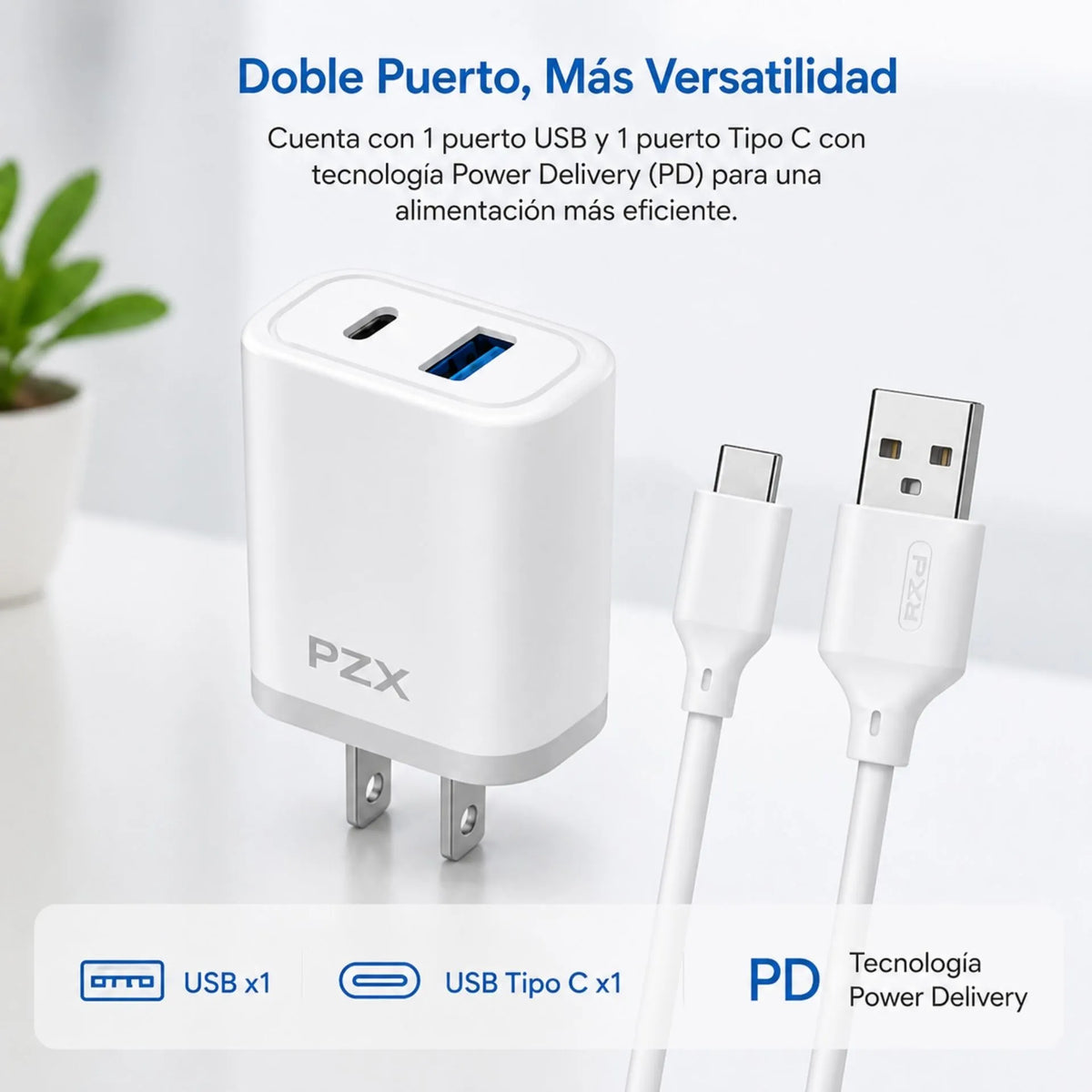 Cargador Para Celular USB A Tipo C 2.4A Doble Puerto PZX P08 MICRO