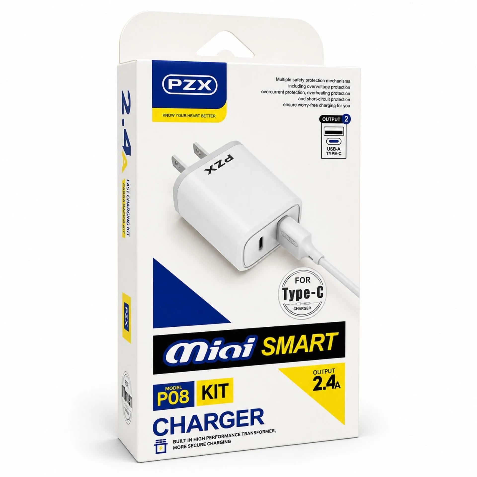 Cargador Para Celular USB A Tipo C 2.4A Doble Puerto PZX P08 MICRO