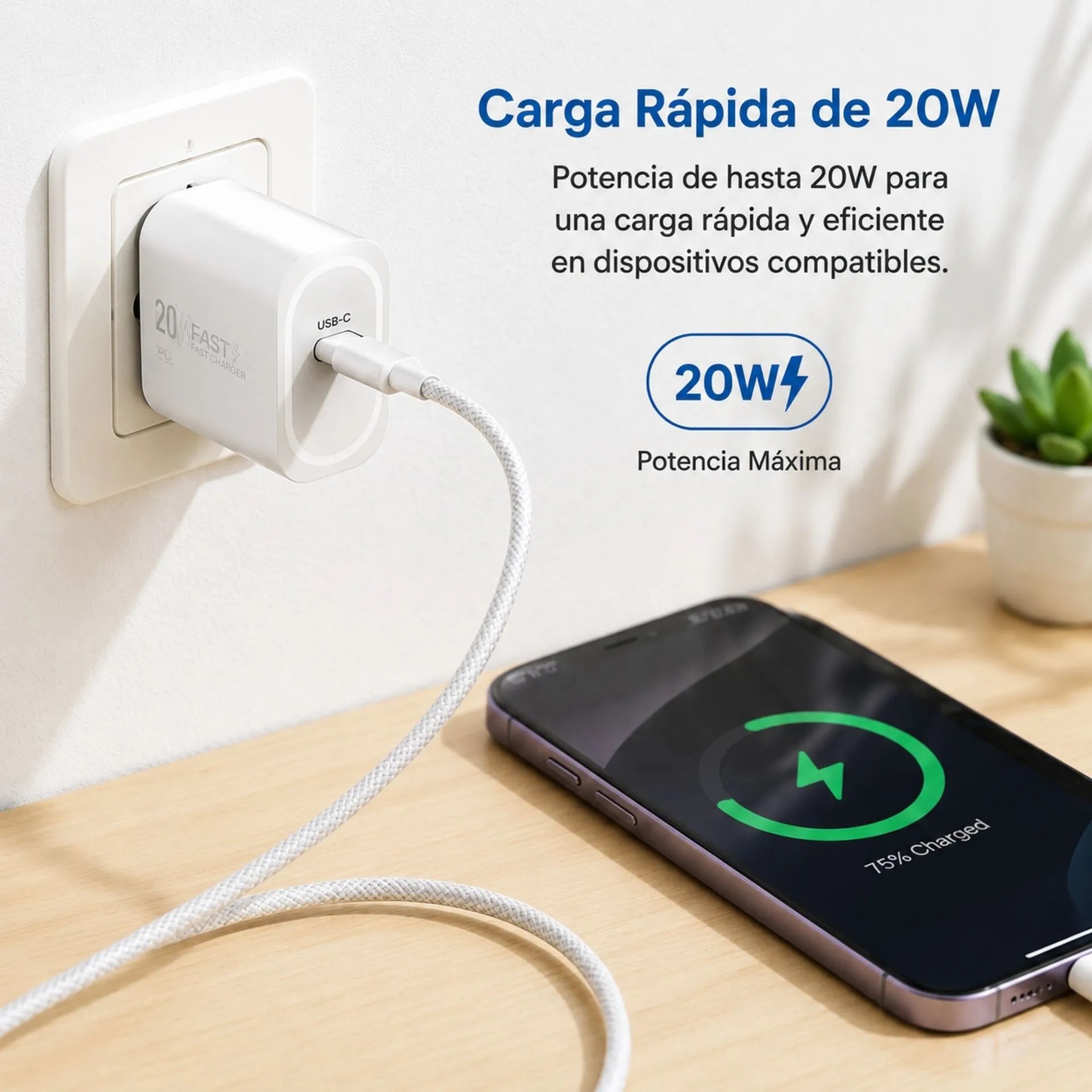 Cargador Tipo C A Tipo C 20W Cable 1 Metro PZX P16