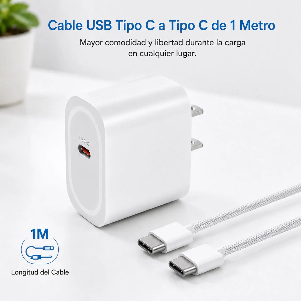 Cargador Tipo C A Tipo C 20W Cable 1 Metro PZX P16
