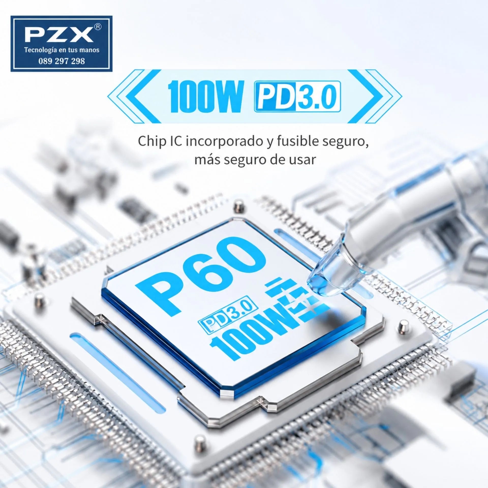 Cargador Tipo C A Tipo C Carga Rápida 100W 3A PZX P60 C-C