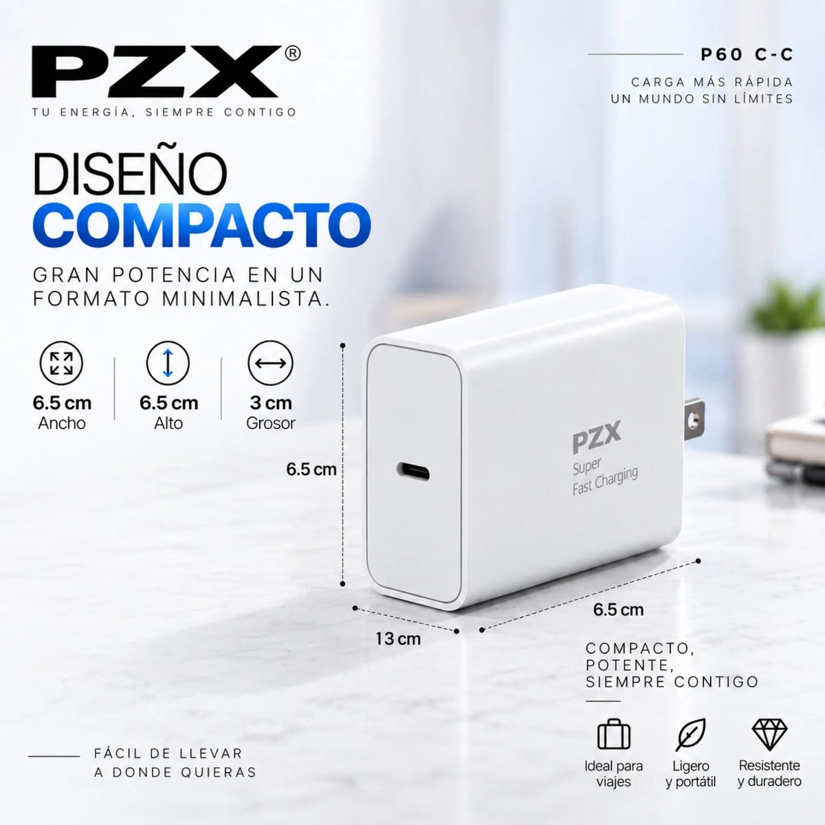 Cargador Tipo C A Tipo C Carga Rápida 100W 3A PZX P60 C-C