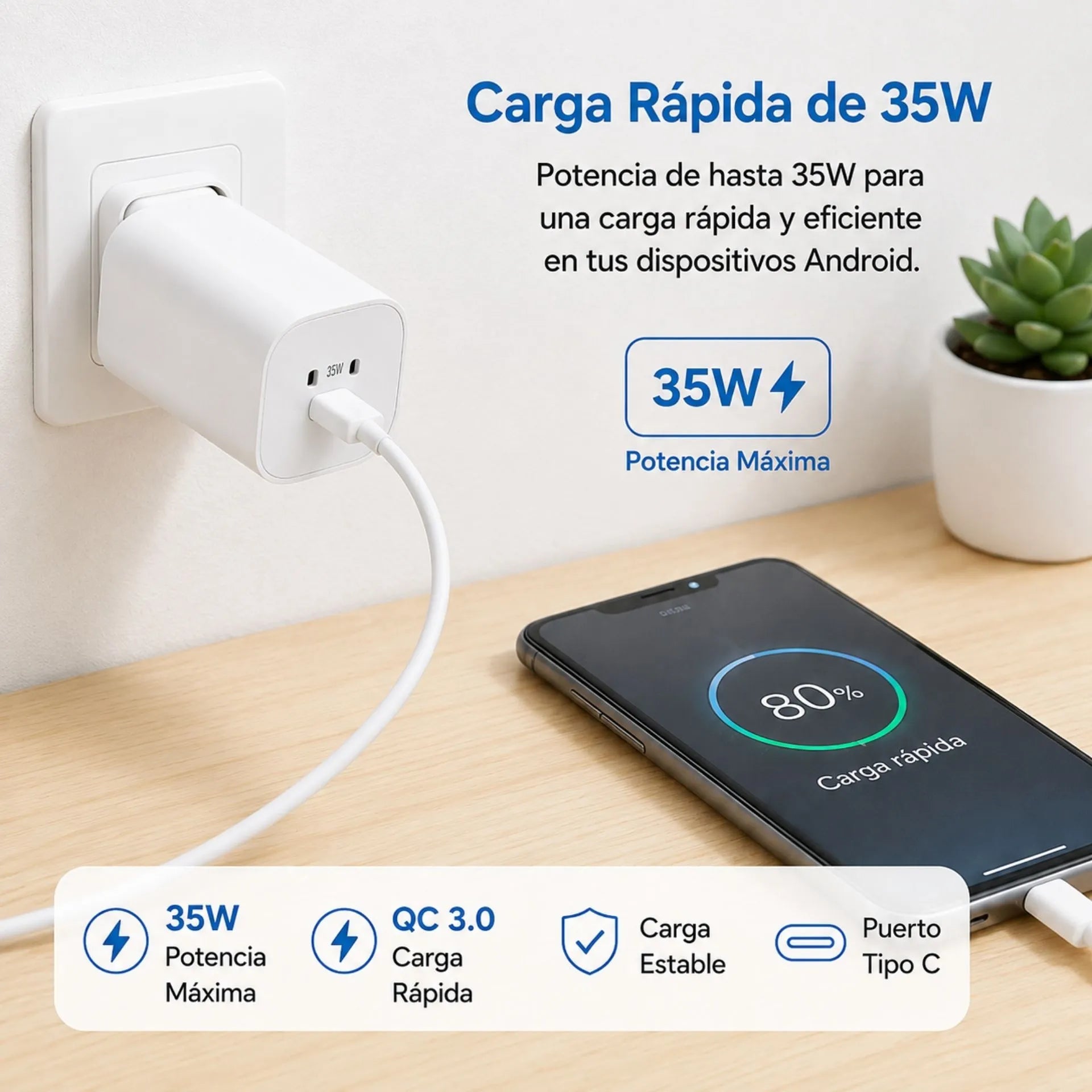 Cargador Tipo C A Tipo C 35W Carga Rápida PZX P68 C-C
