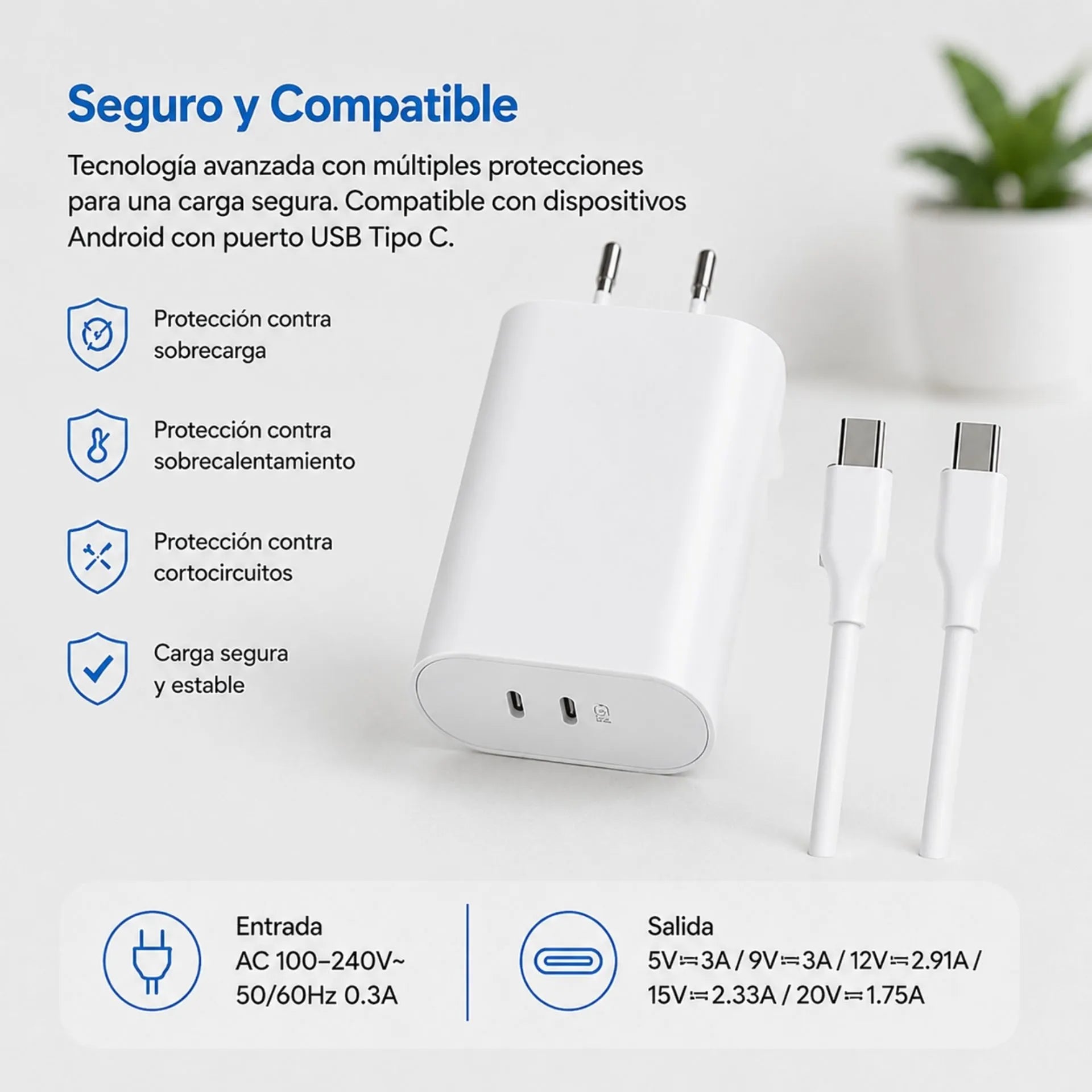Cargador Tipo C A Tipo C 35W Carga Rápida PZX P68 C-C