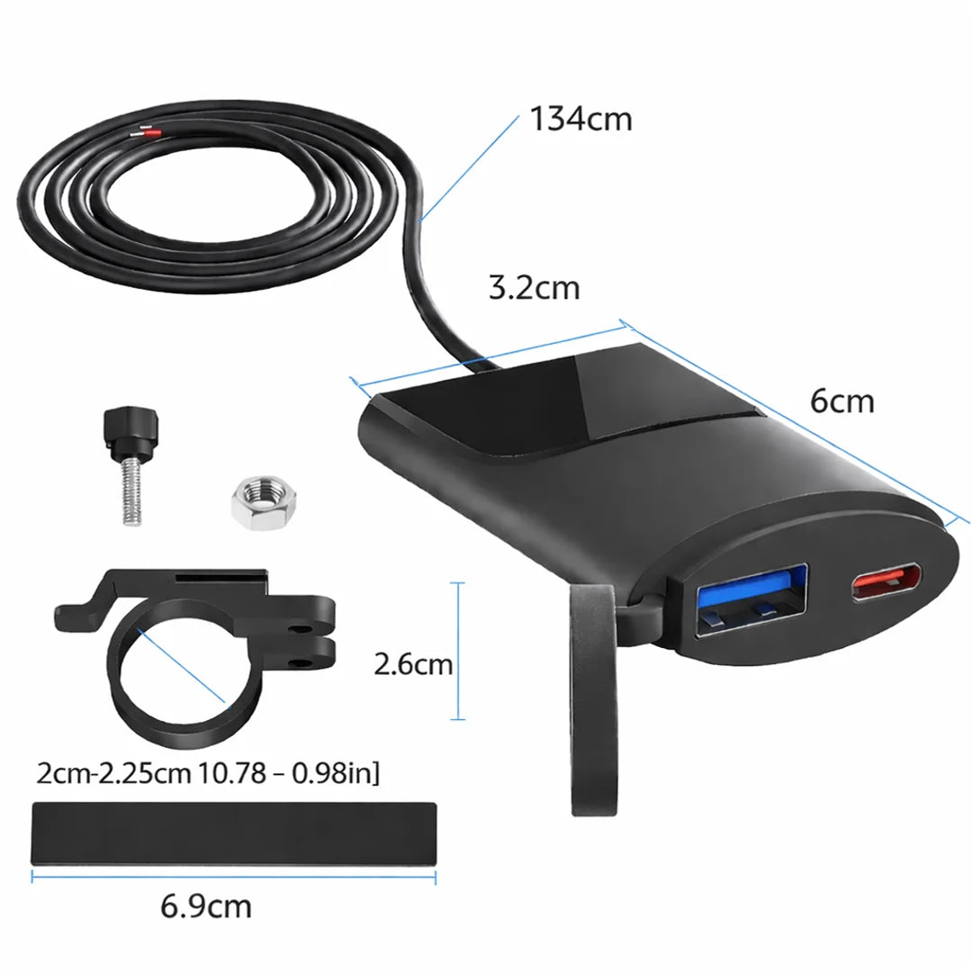 Cargador Para Moto De Celular Con Carga Rápida 3.0A Puerto USB Y Tipo C Resistente Al Agua Baihuo City MY-7273