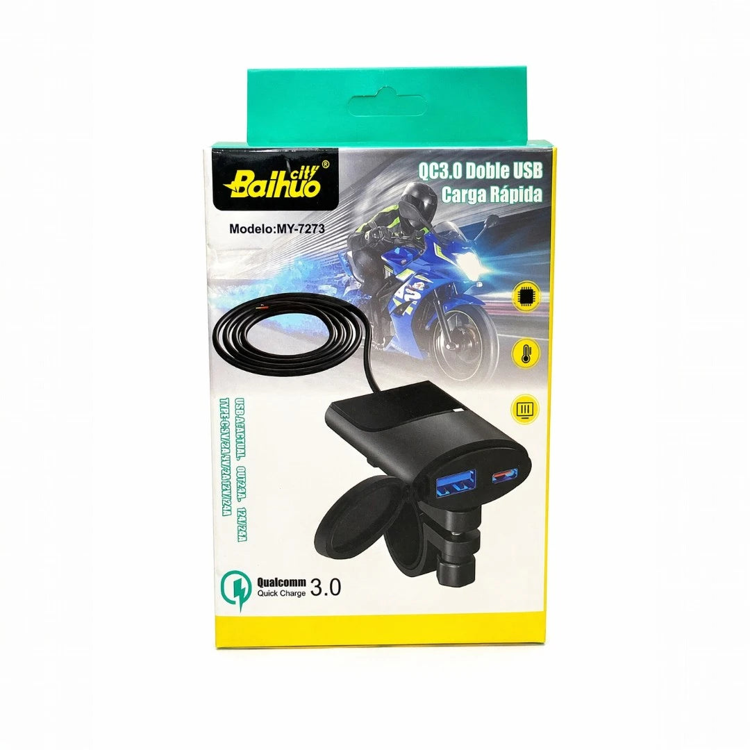 Cargador Para Moto De Celular Con Carga Rápida 3.0A Puerto USB Y Tipo C Resistente Al Agua Baihuo City MY-7273