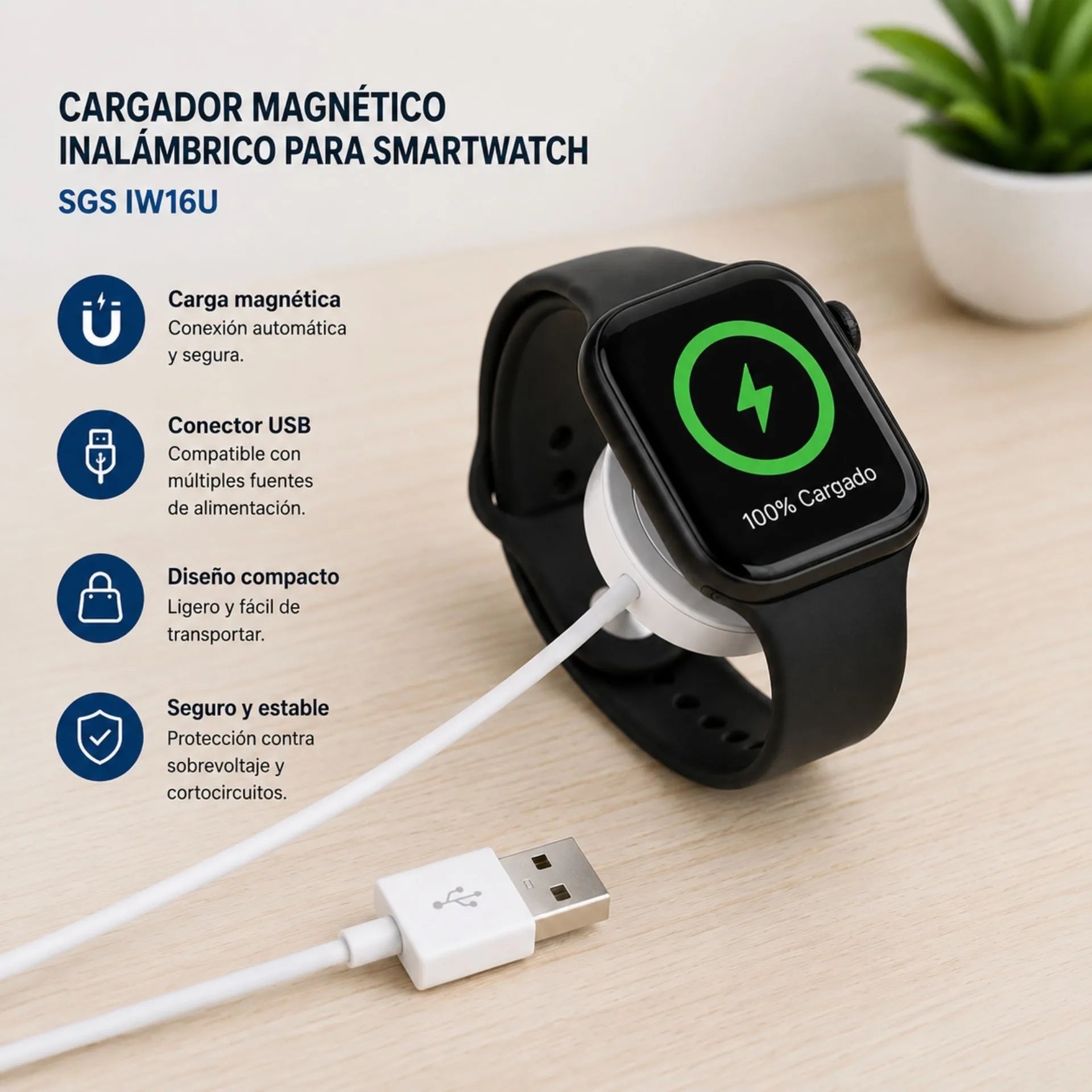 Cargador Magnético Inalámbrico Para Smartwatch SGS IW16U