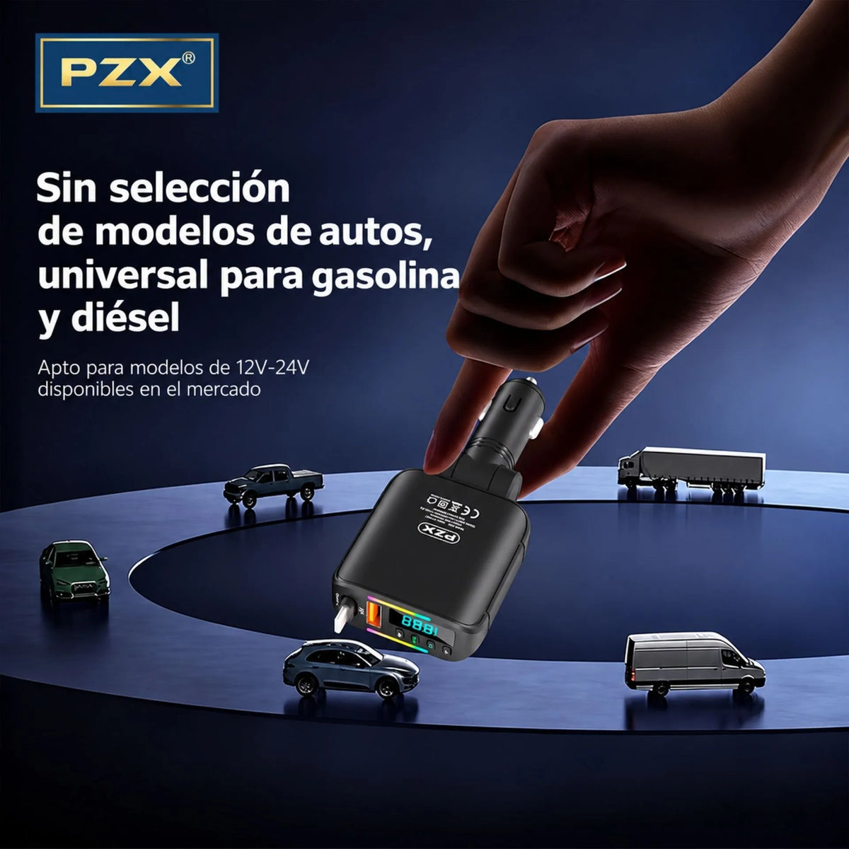 Cargador Transmisor FM Para Carro Bluetooth 5.3, Carga Rápida 66W, USB-C Y USB-A PZX A03