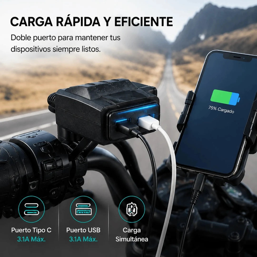Cargador Para Motocicleta Baihuo City Con Puerto USB Y Tipo C MY-7808
