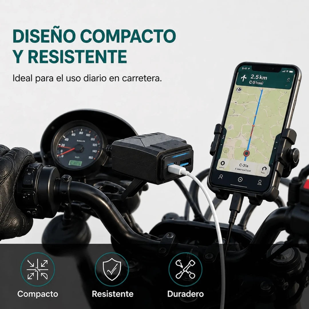 Cargador Para Motocicleta Baihuo City Con Puerto USB Y Tipo C MY-7808