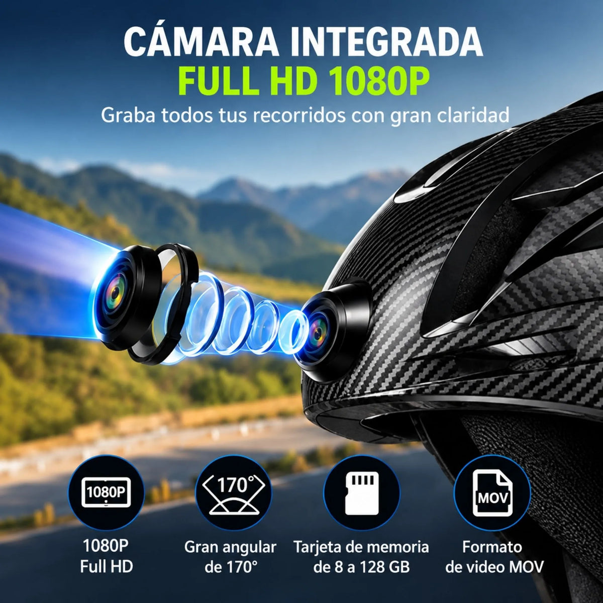 Casco Inteligente Para Bicicleta Con Cámara Full HD 1080P, Bluetooth, GPS Y Luz LED De Seguridad AE0607