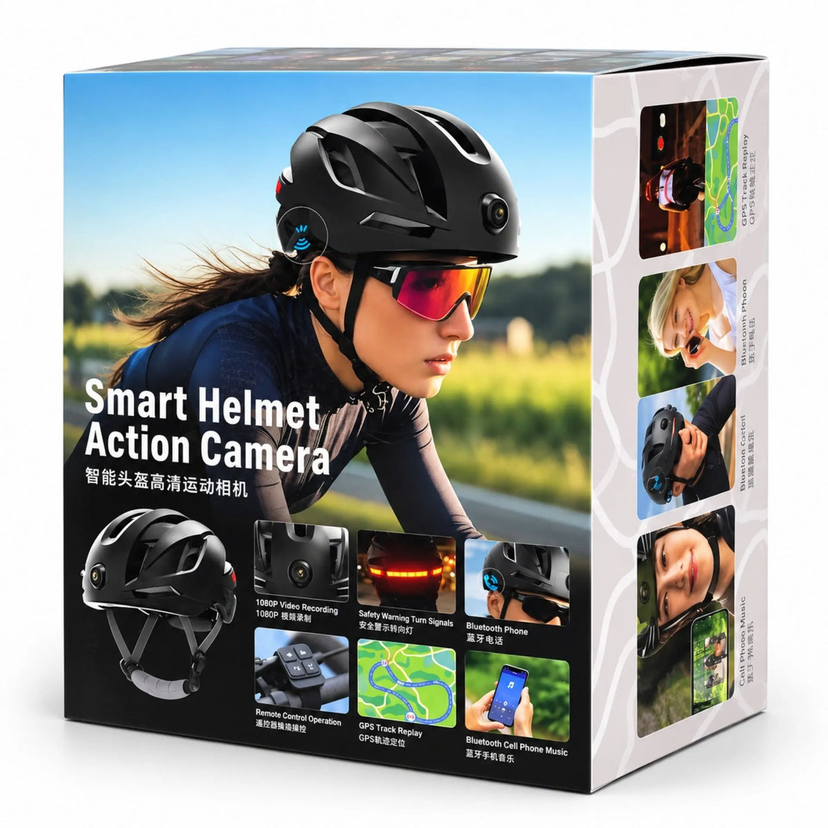Casco Inteligente Para Bicicleta Con Cámara Full HD 1080P, Bluetooth, GPS Y Luz LED De Seguridad AE0607