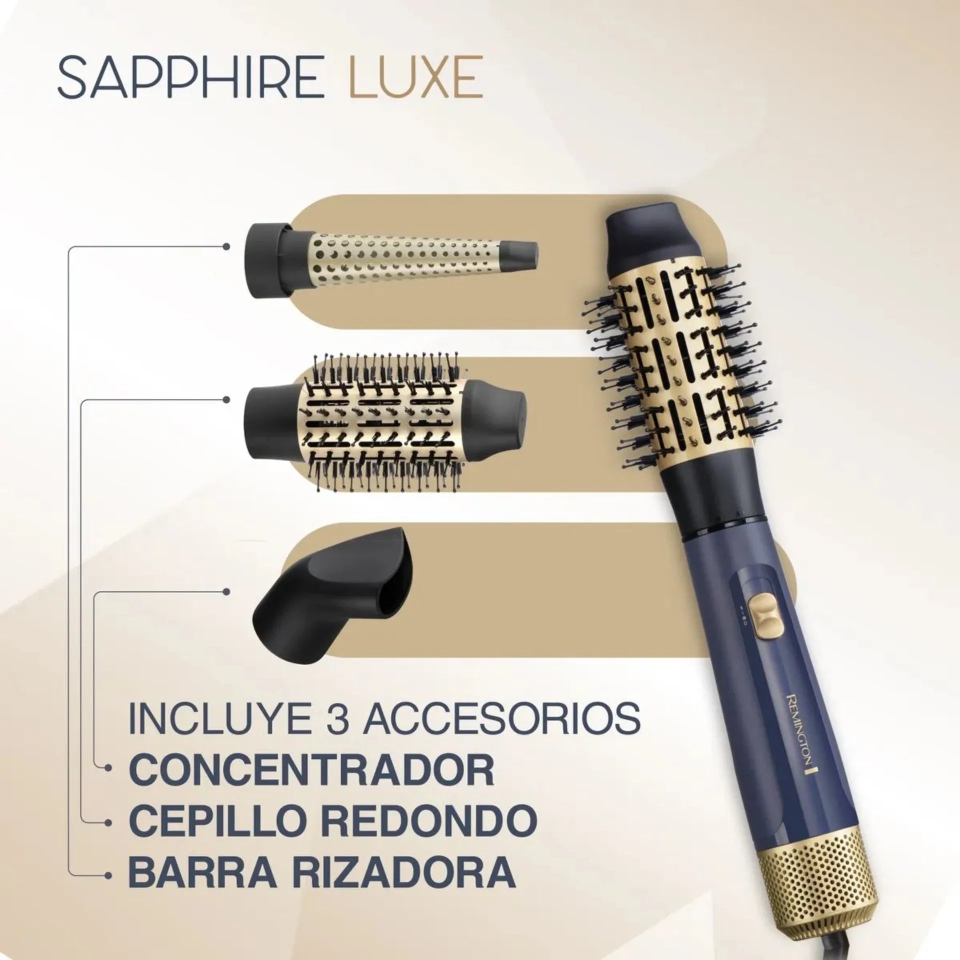 Cepillo De Aire Multiestilizador Remington Sapphire Luxe 1000W Con 3 Accesorios AS5805-110F