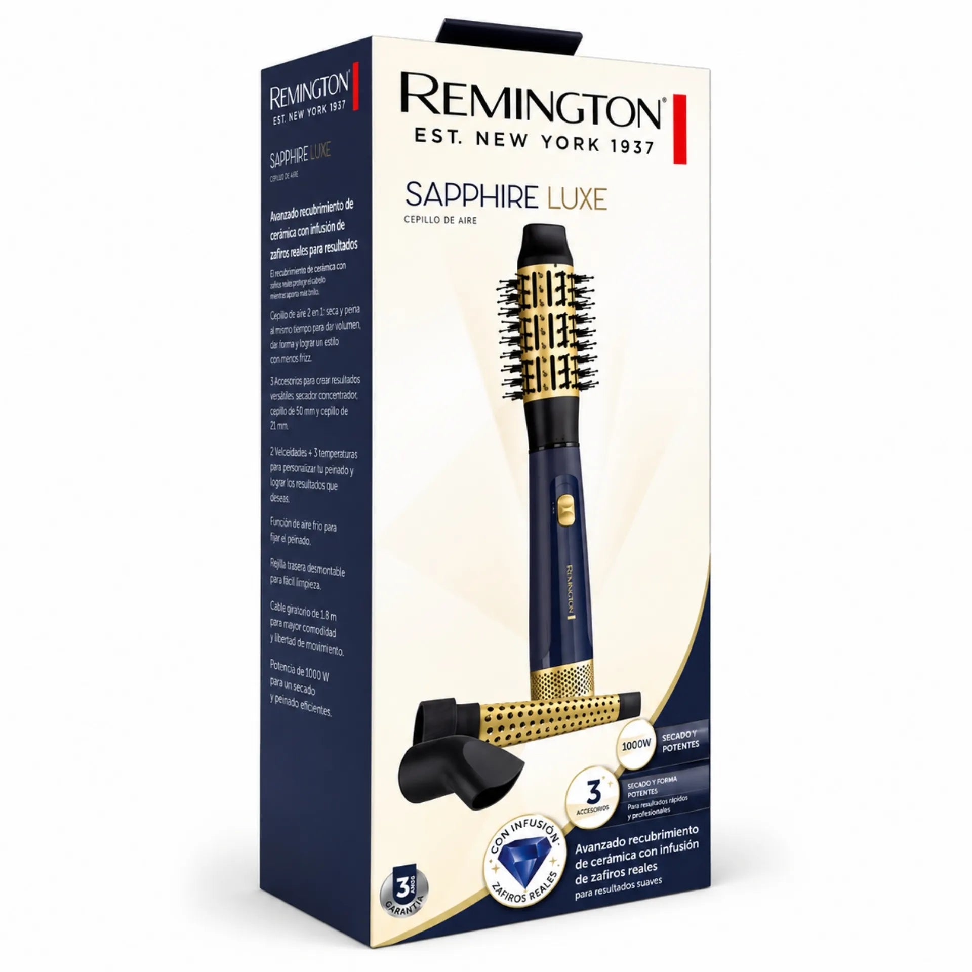 Cepillo De Aire Multiestilizador Remington Sapphire Luxe 1000W Con 3 Accesorios AS5805-110F