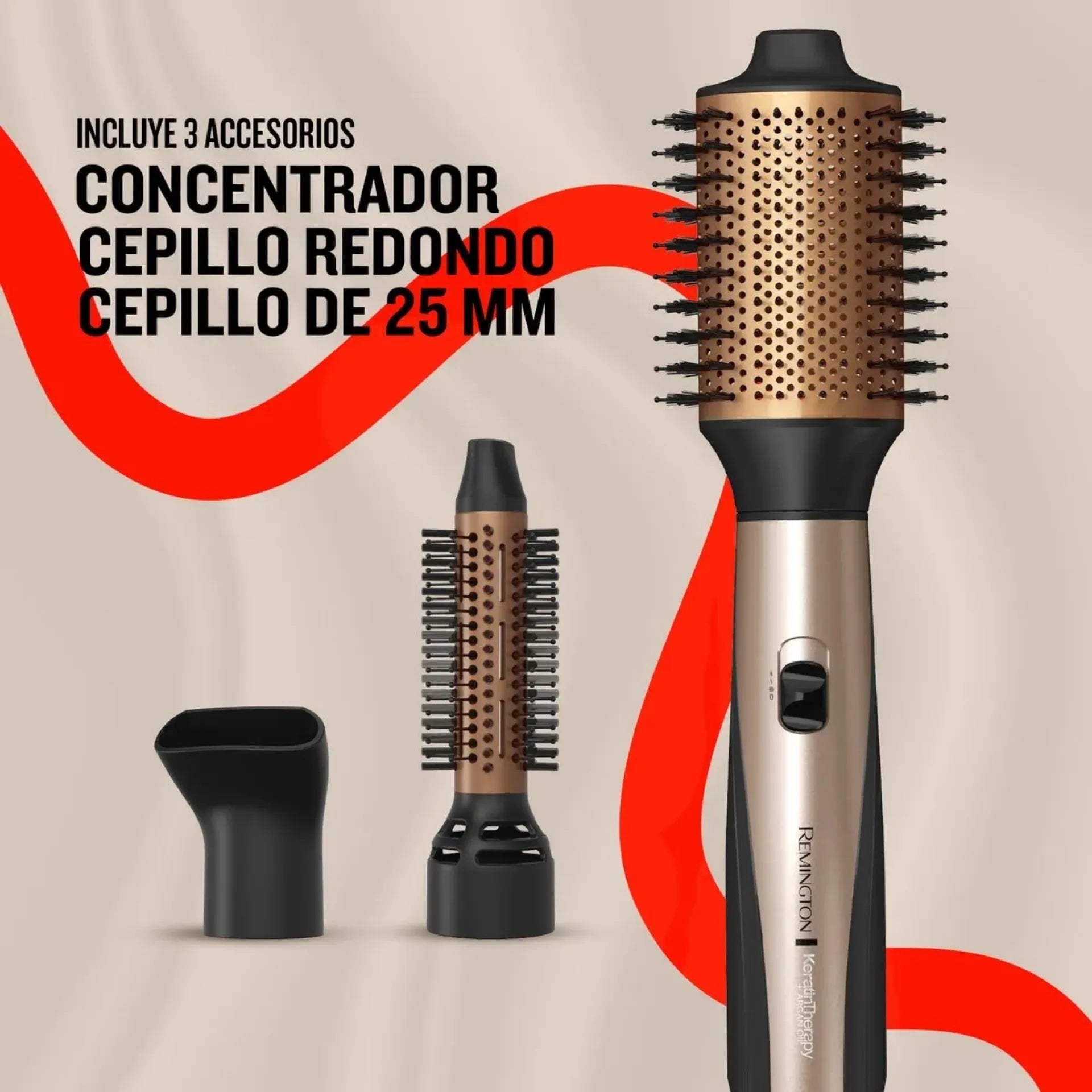 Cepillo De Aire Multiestilizador Remington Keratina Therapy 1200W Con 3 Accesorios AS8821