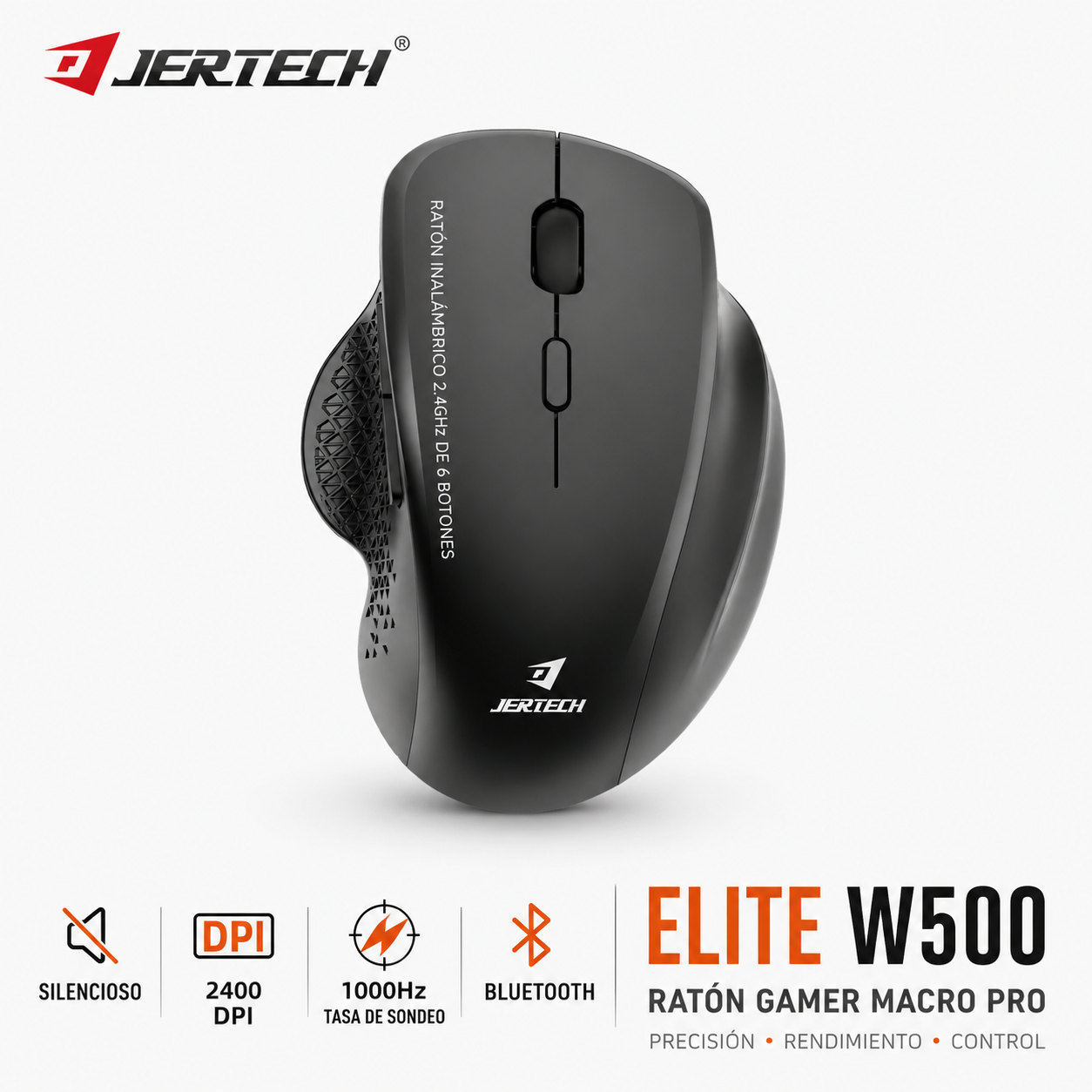 Mouse Inalámbrico Ergonómico Bluetooth Y USB 2.4G Recargable Jertech W500