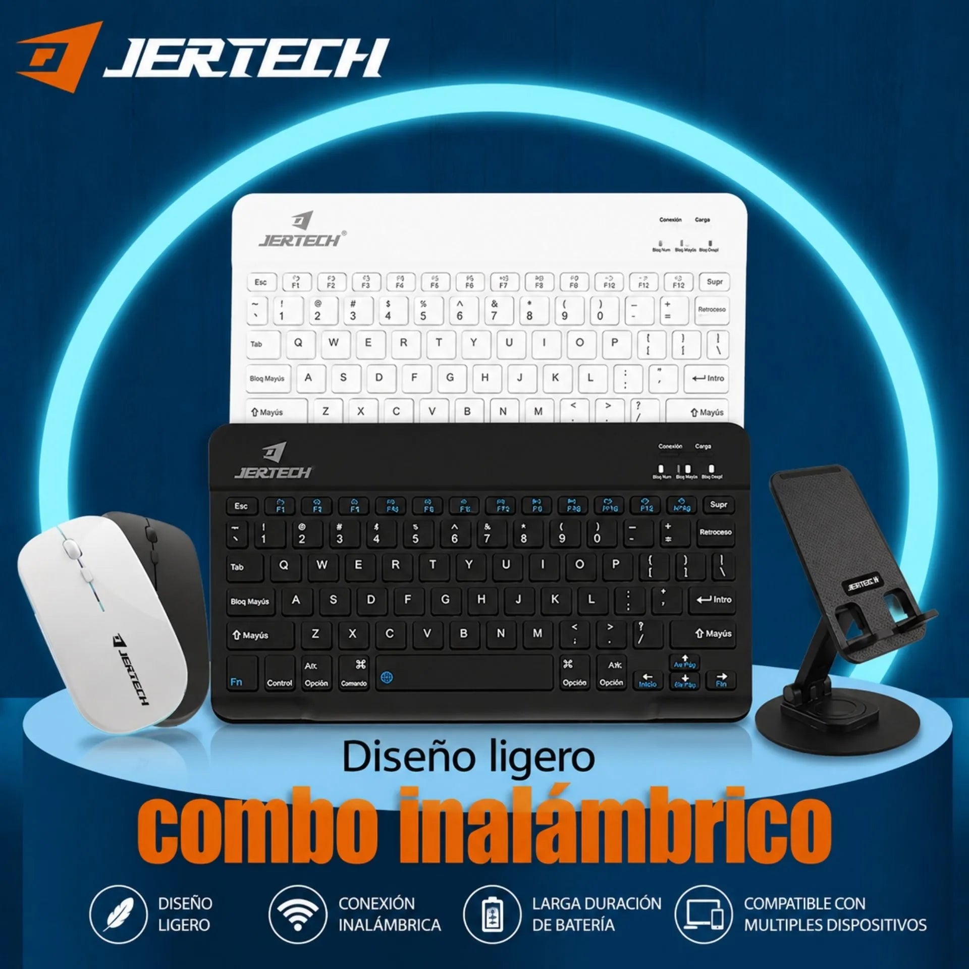 Combo Teclado, Mouse y Soporte Bluetooth Recargable Celular/Computador Jertech CT3-01