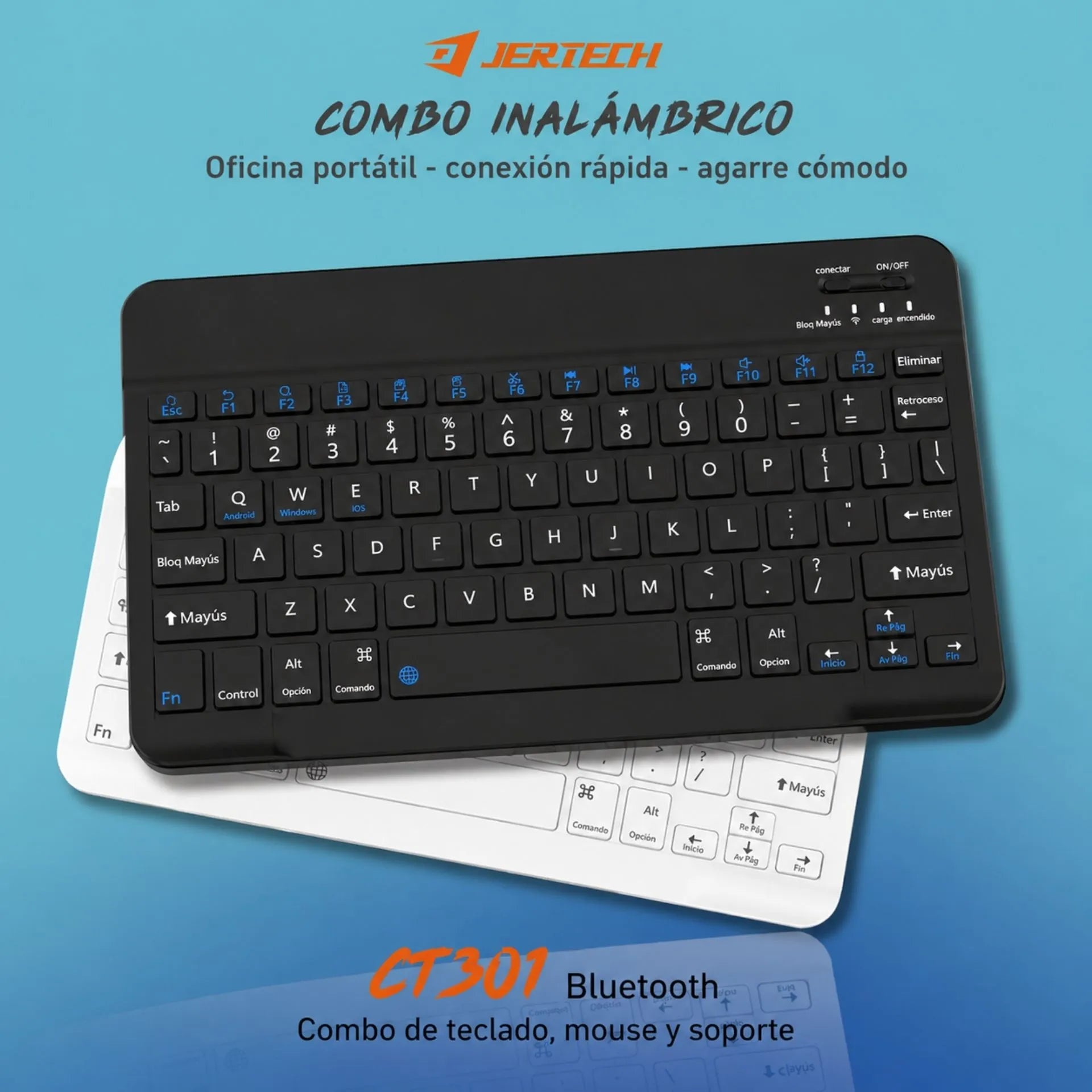 Combo Teclado, Mouse y Soporte Bluetooth Recargable Celular/Computador Jertech CT3-01