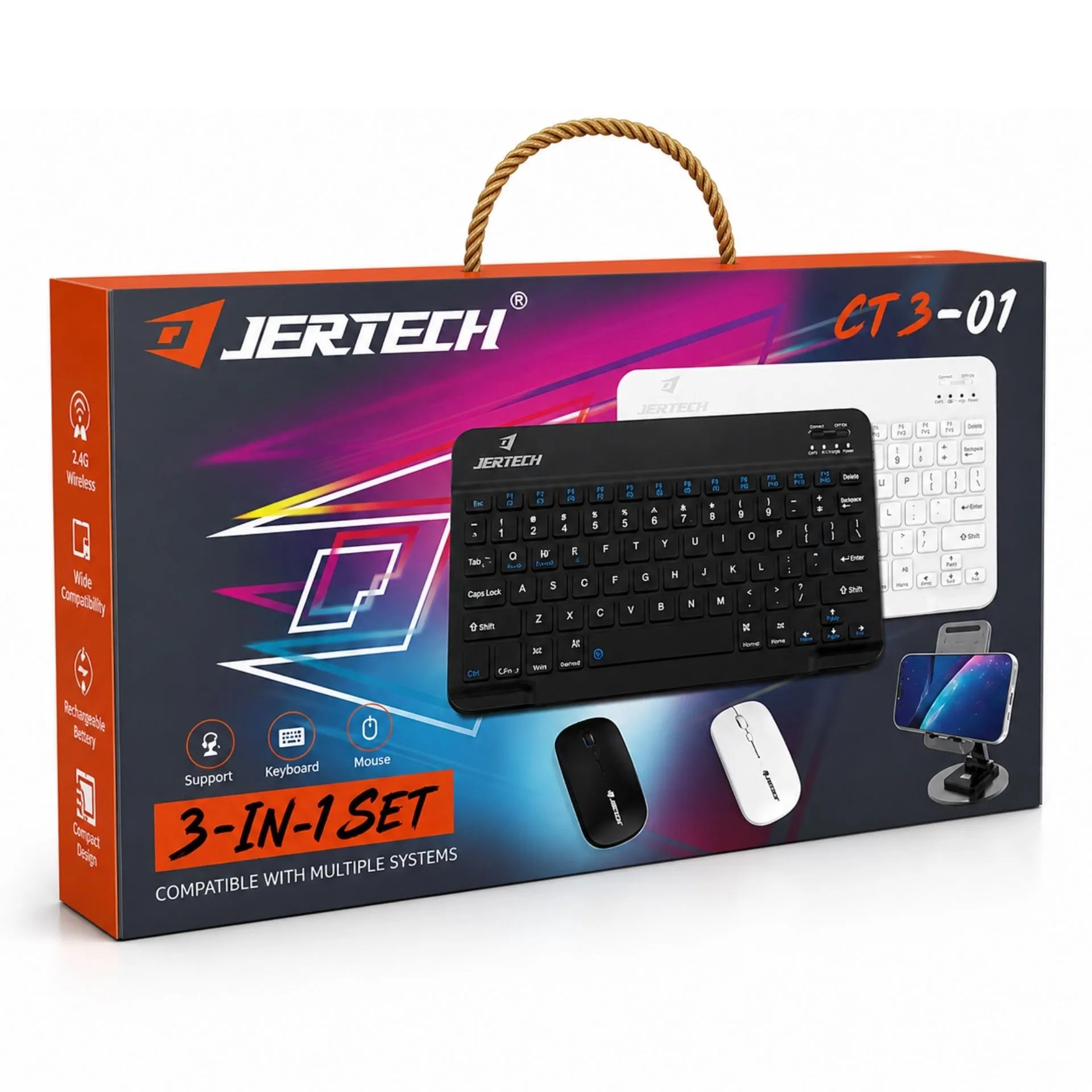 Combo Teclado, Mouse y Soporte Bluetooth Recargable Celular/Computador Jertech CT3-01