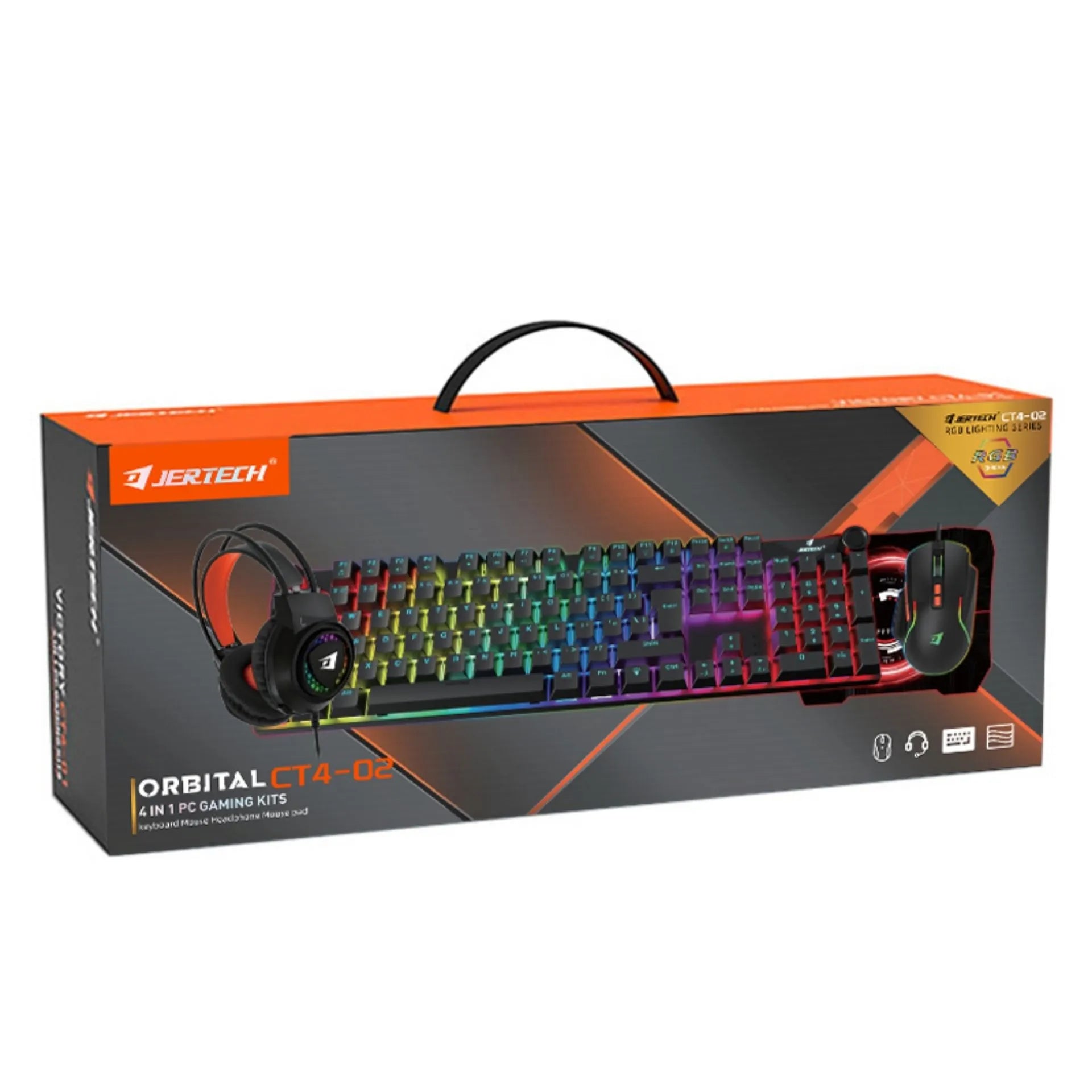 Combo Gamer 4 En 1 Jertech CT4-02 Con Teclado, Mouse, Diadema Y Pad Mouse Retroiluminado RGB