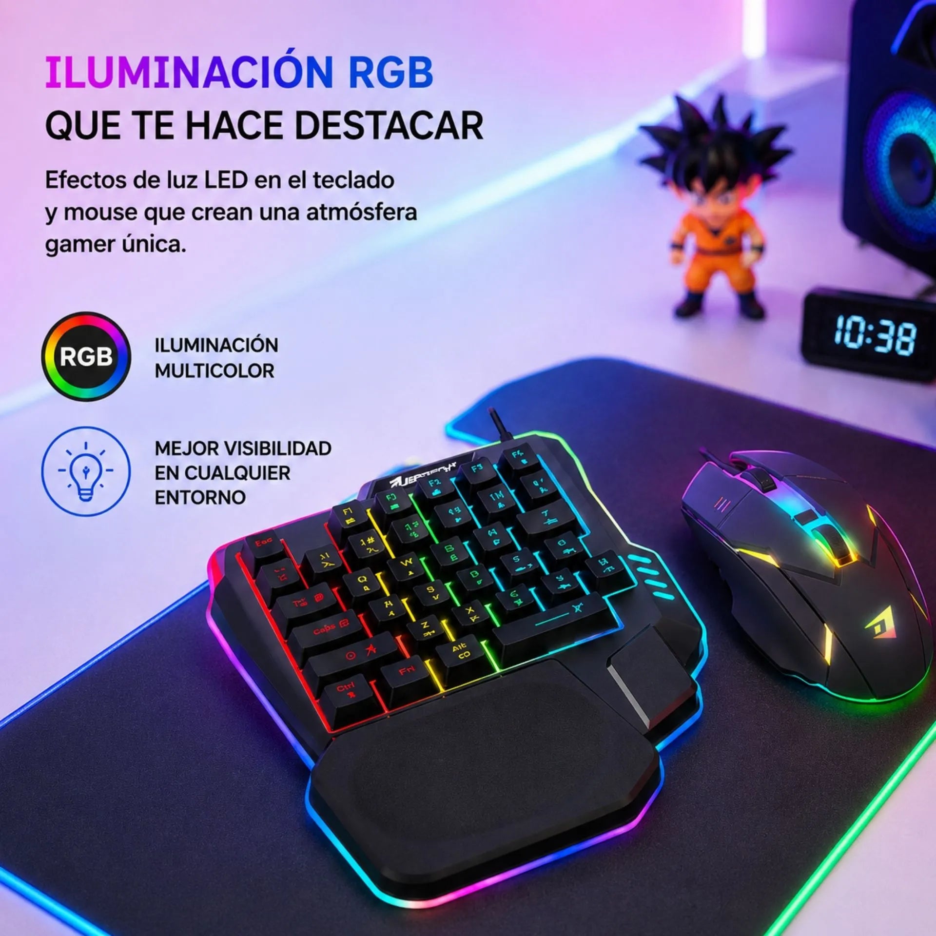 Combo Gamer Para Juegos Móviles Jertech Con Teclado Una Mano Y Mouse RGB GK2-01
