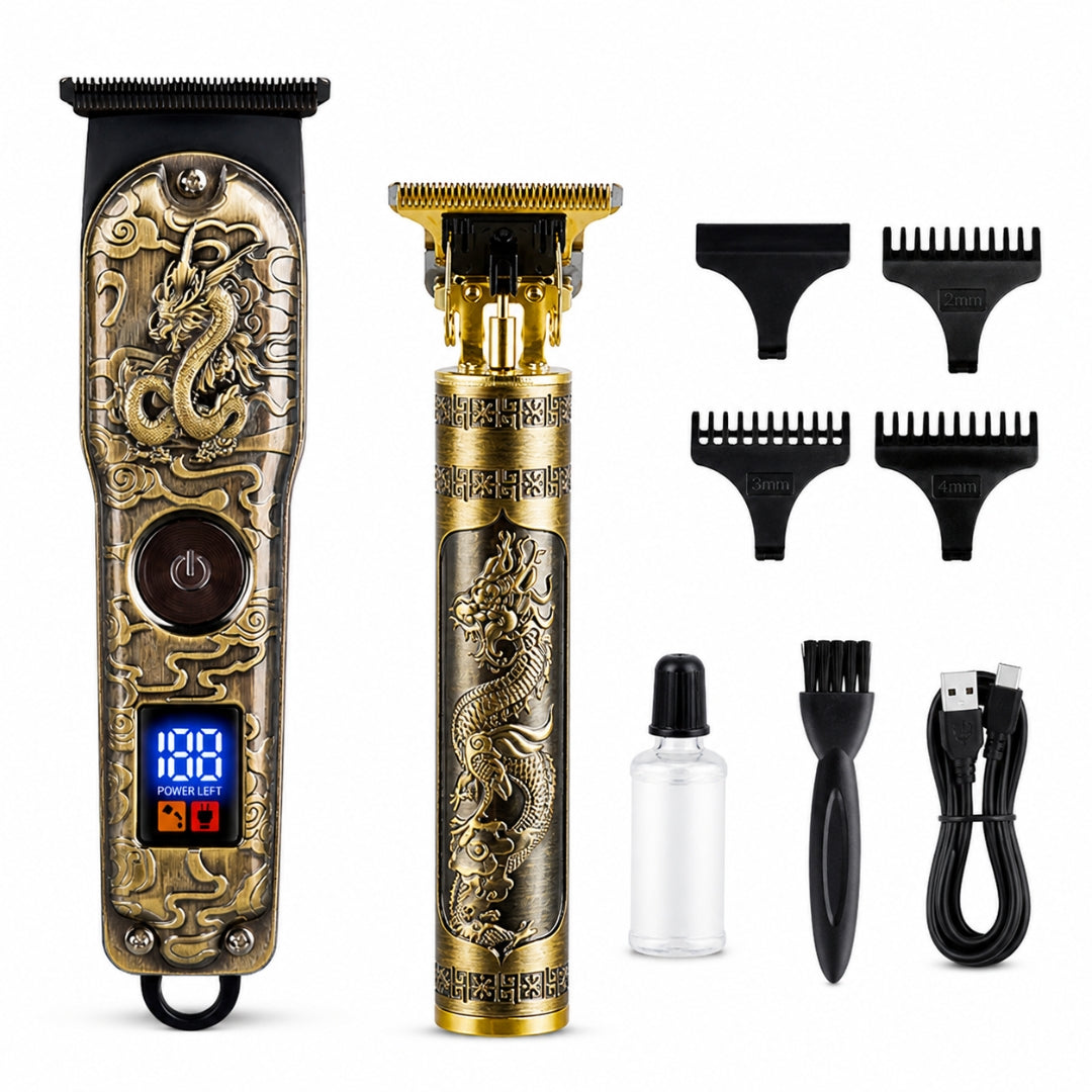 Combo Máquina De Corte Y Patillera Recargable 5W Con Pantalla Digital Kit Barbería Baihuo City MY-7524
