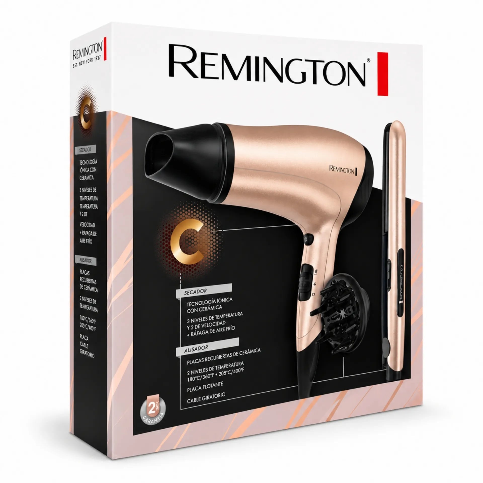 Combo Remington De Secador Iónico 1875W Y Plancha Cerámica Anti Frizz D3015-S1520