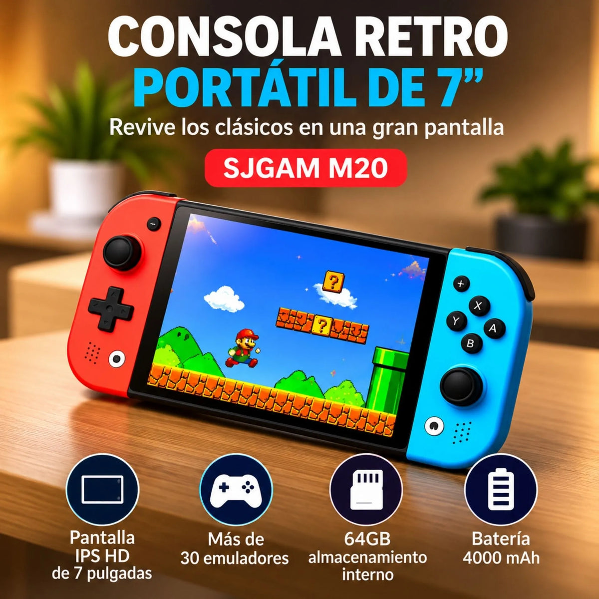 Consola De Videojuegos Portátil Retro De 7 Pulgadas HD IPS Juegos Clásicos SJGAM M20
