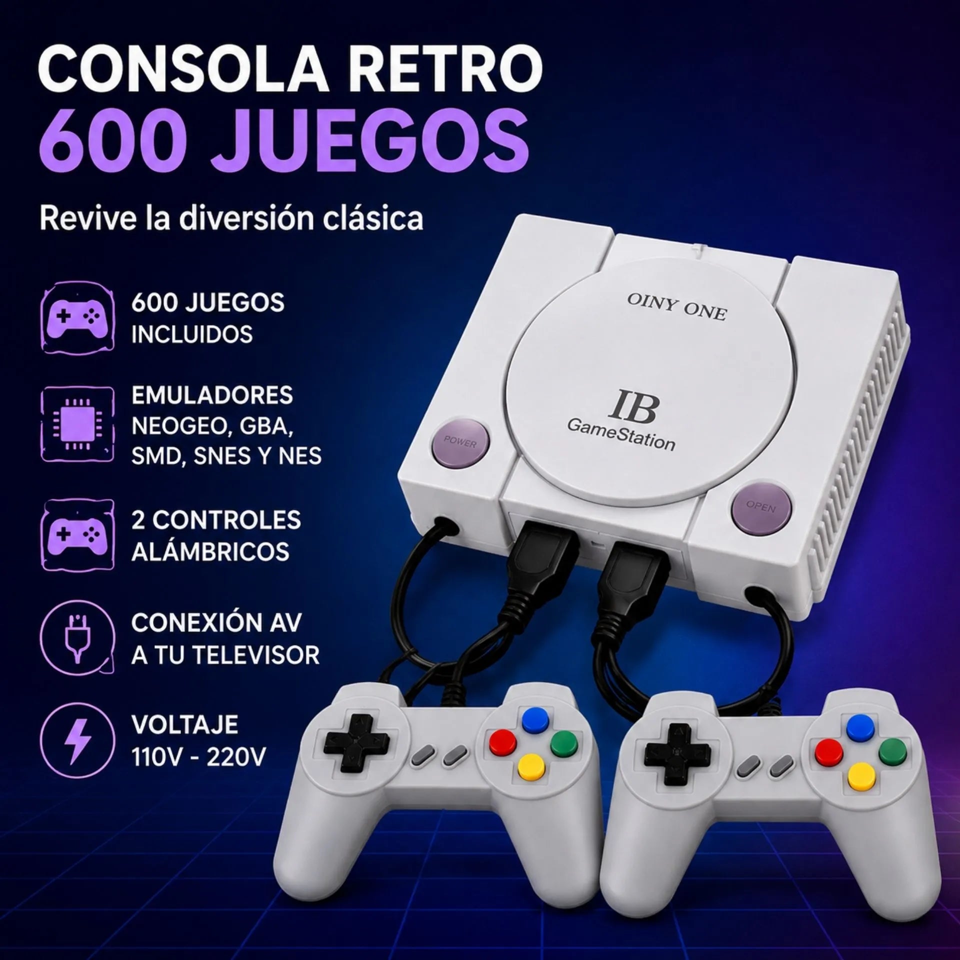 Consola De Videojuegos Retro Con 600 Juegos Y 2 Controles RS-86 AV