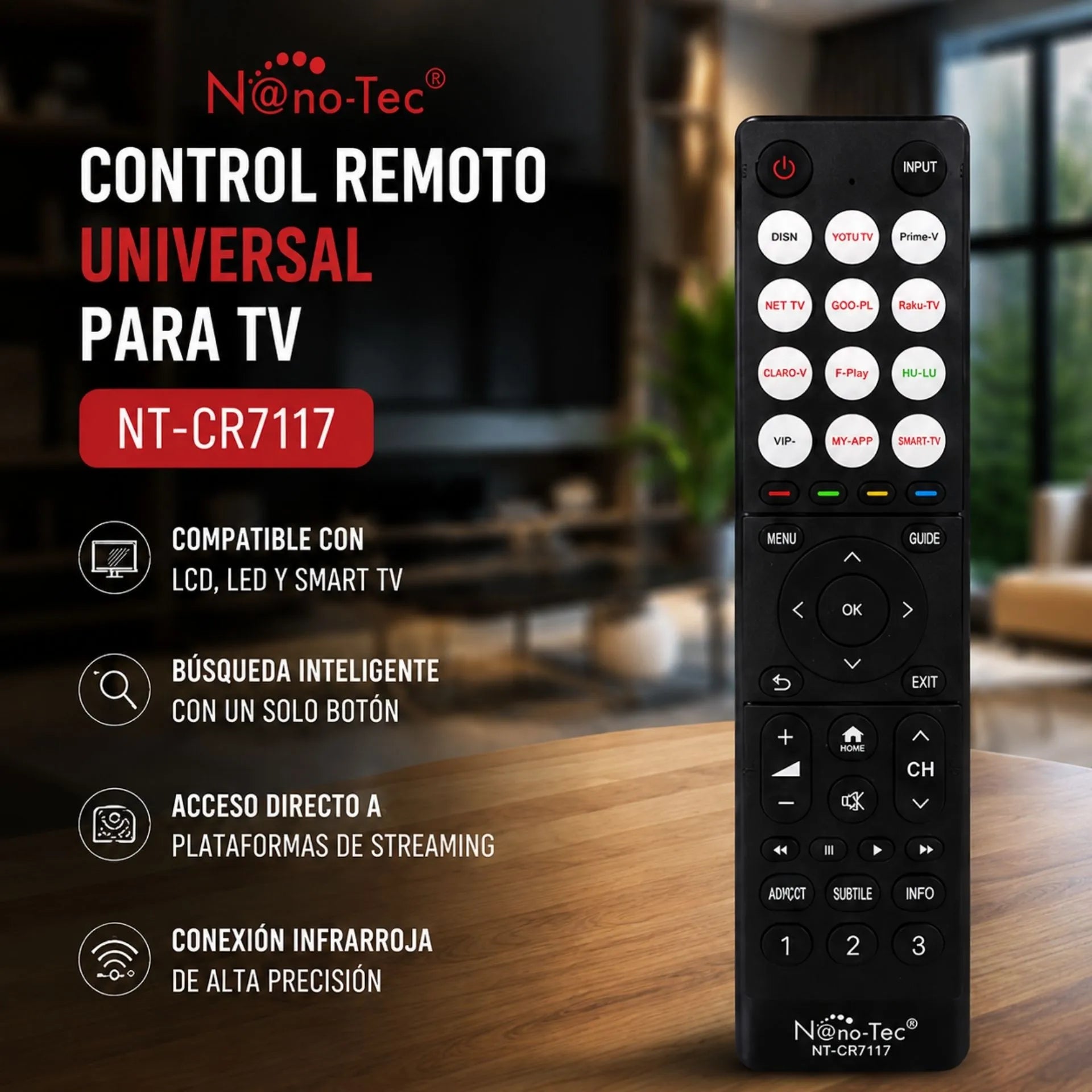 Control Remoto Universal Nano-Tec Para Televisores Con Búsqueda Automática NT-CR7117