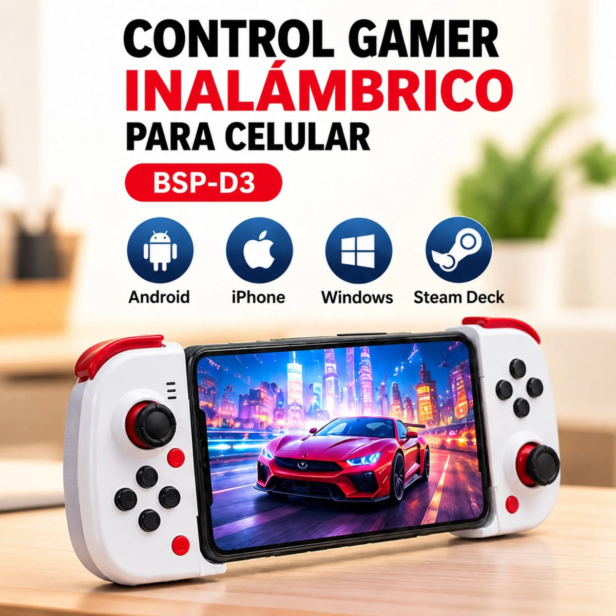 Control Gamer Inalámbrico Bluetooth Para Celular Android Y iPhone Con Joysticks 3D AE0612