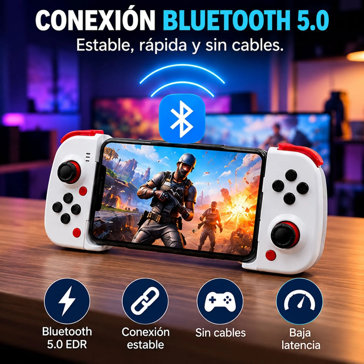 Control Gamer Inalámbrico Bluetooth Para Celular Android Y iPhone Con Joysticks 3D AE0612