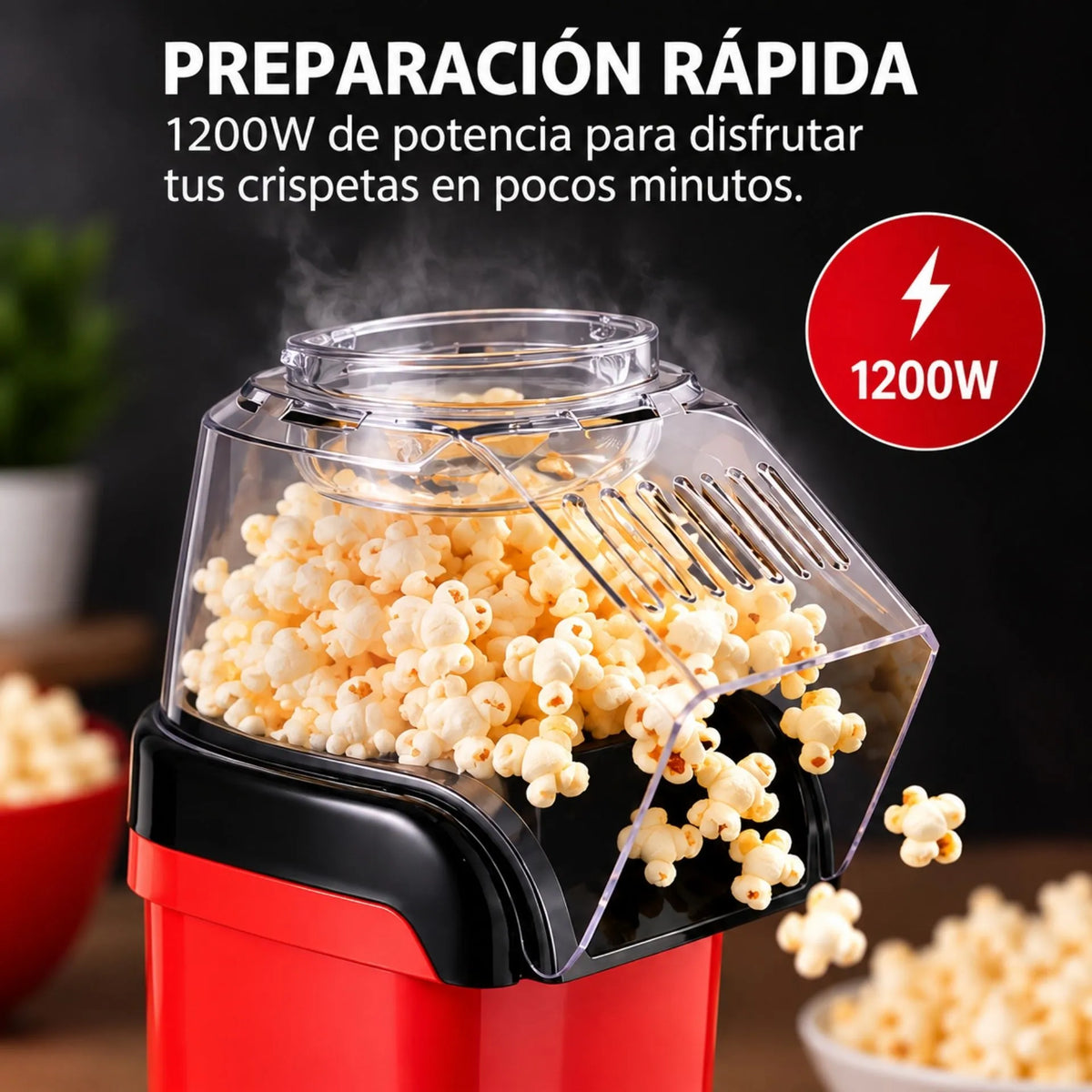 Crispetera Eléctrica 1200W De Aire Caliente Con Base Antideslizante Sokany SK-07045
