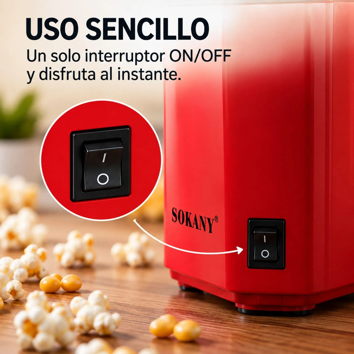 Crispetera Eléctrica 1200W De Aire Caliente Con Base Antideslizante Sokany SK-07045