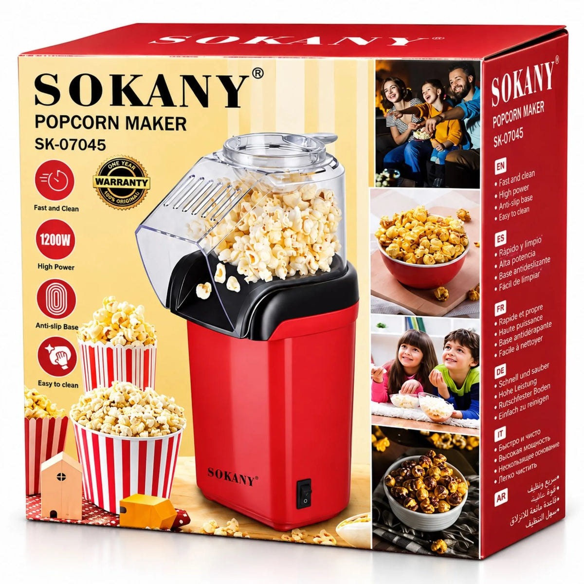 Crispetera Eléctrica 1200W De Aire Caliente Con Base Antideslizante Sokany SK-07045