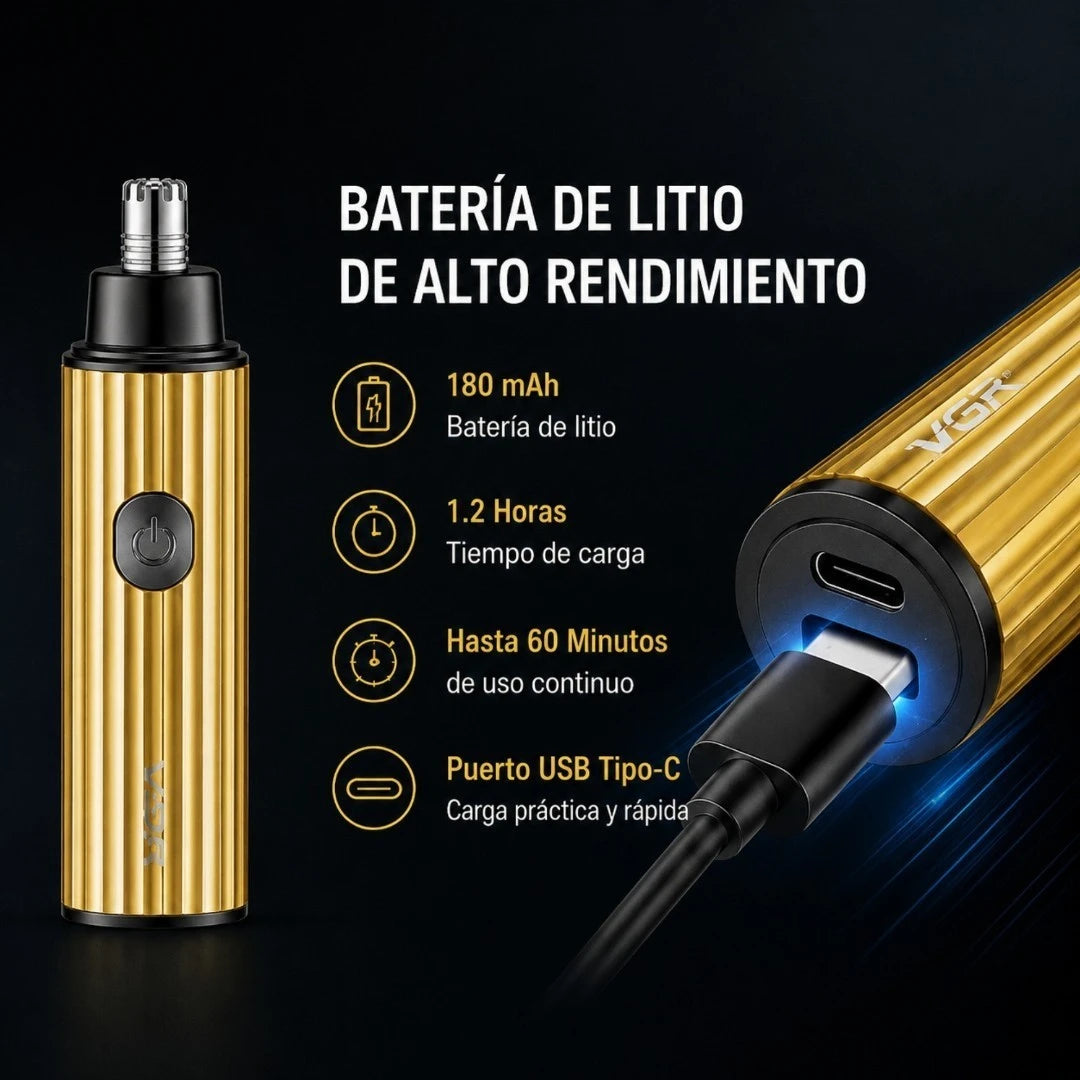 Depiladora De Nariz Y Oídos VGR Recargable USB-C Con Cuchillas De Acero V-629