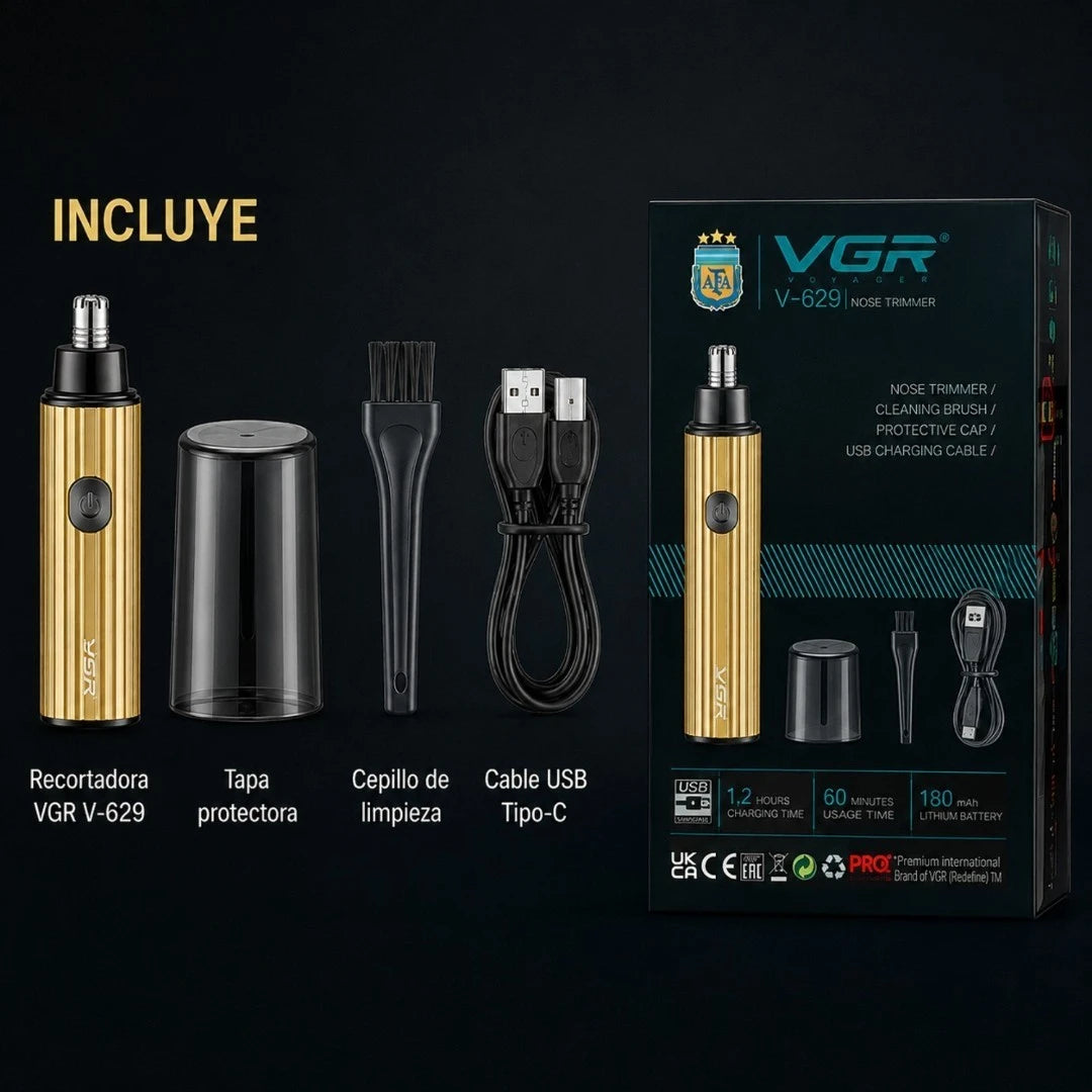 Depiladora De Nariz Y Oídos VGR Recargable USB-C Con Cuchillas De Acero V-629