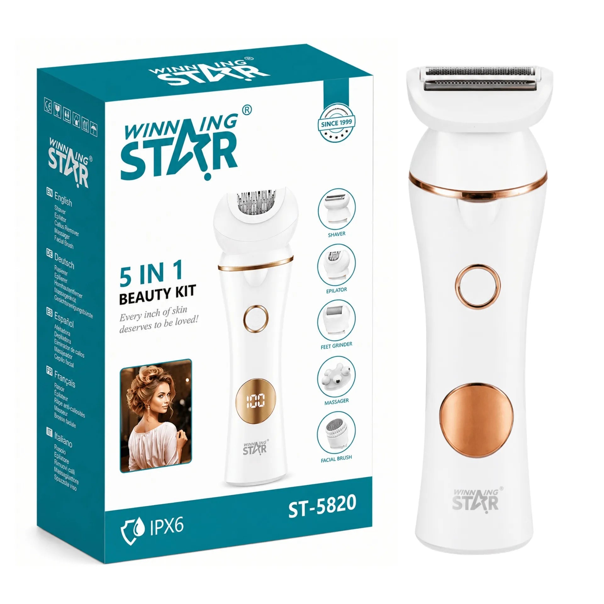 Depiladora Femenina 5 En 1 Winning Star Con Cabezales Intercambiables e IPX6 ST-5820