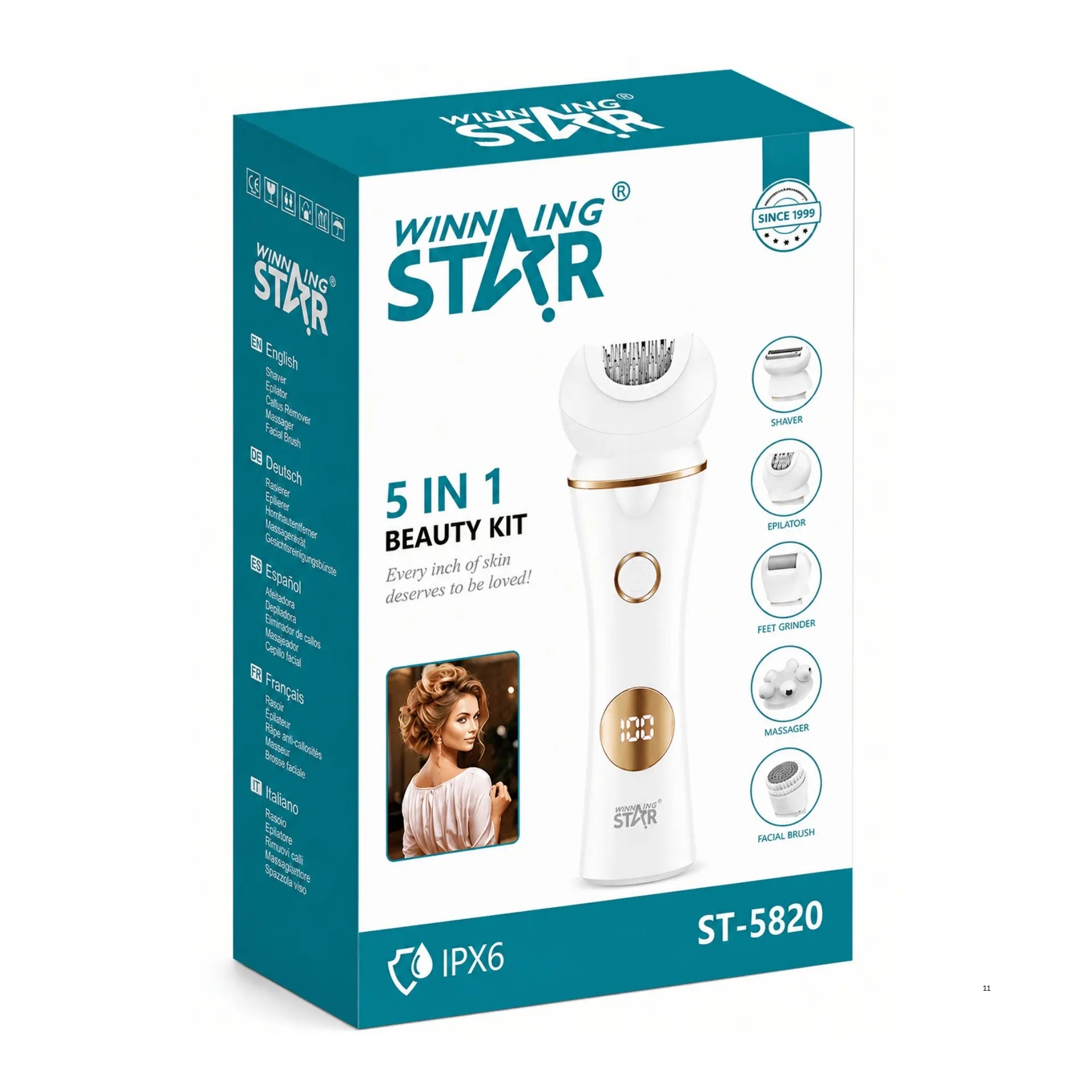 Depiladora Femenina 5 En 1 Winning Star Con Cabezales Intercambiables e IPX6 ST-5820