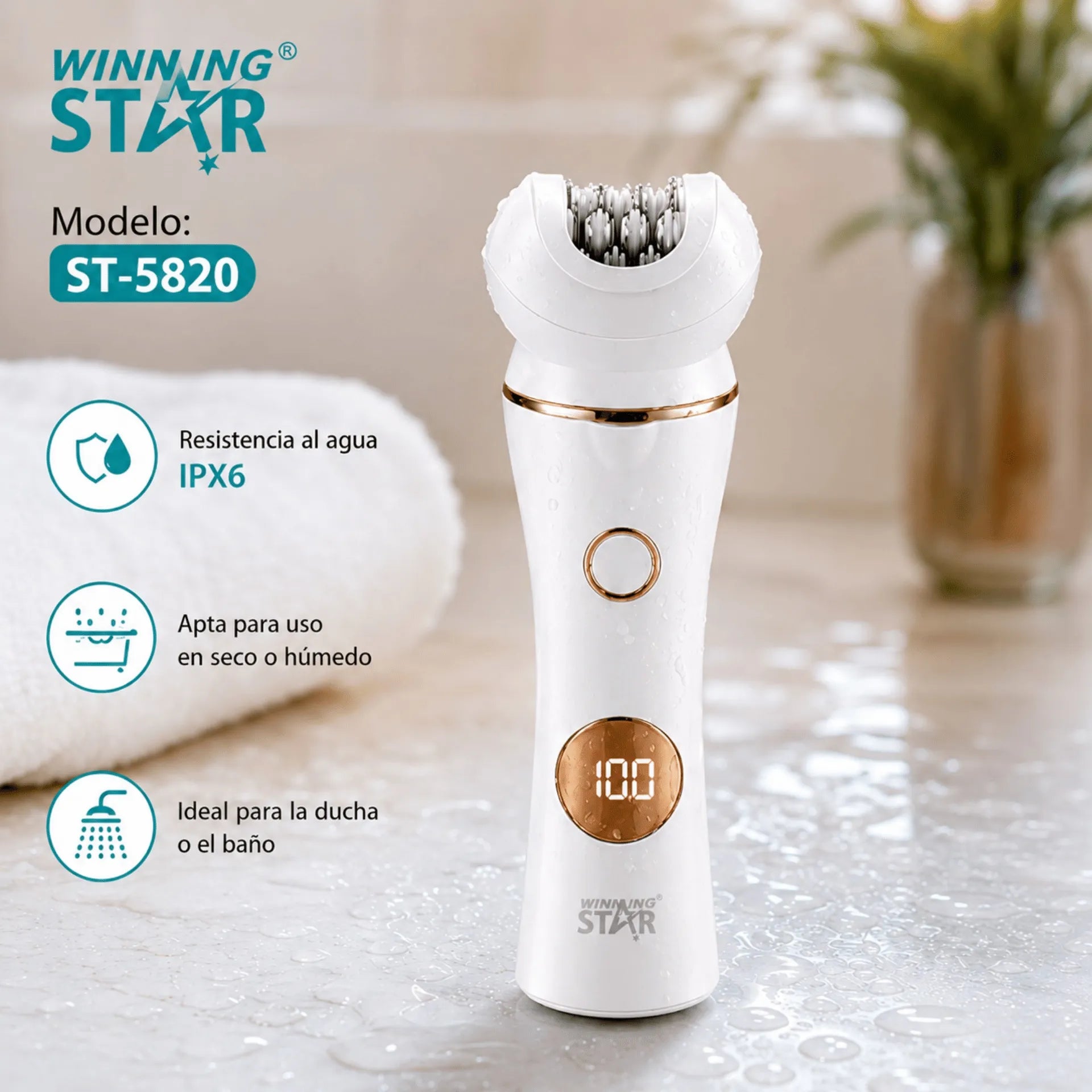 Depiladora Femenina 5 En 1 Winning Star Con Cabezales Intercambiables e IPX6 ST-5820