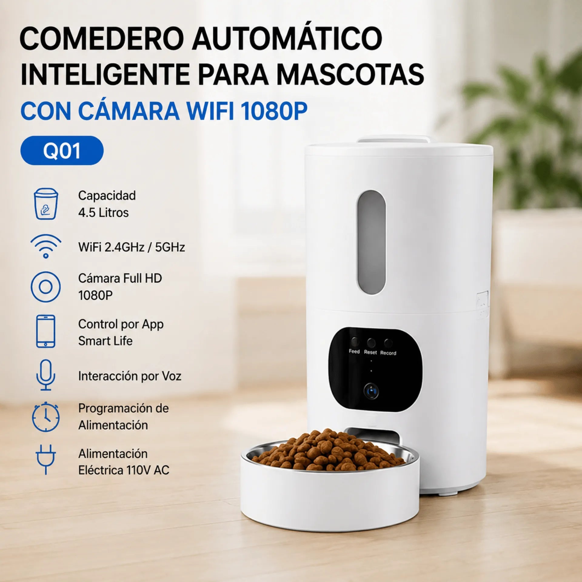Comedero Automático Inteligente Para Mascotas Con Cámara WiFi 1080P Q01