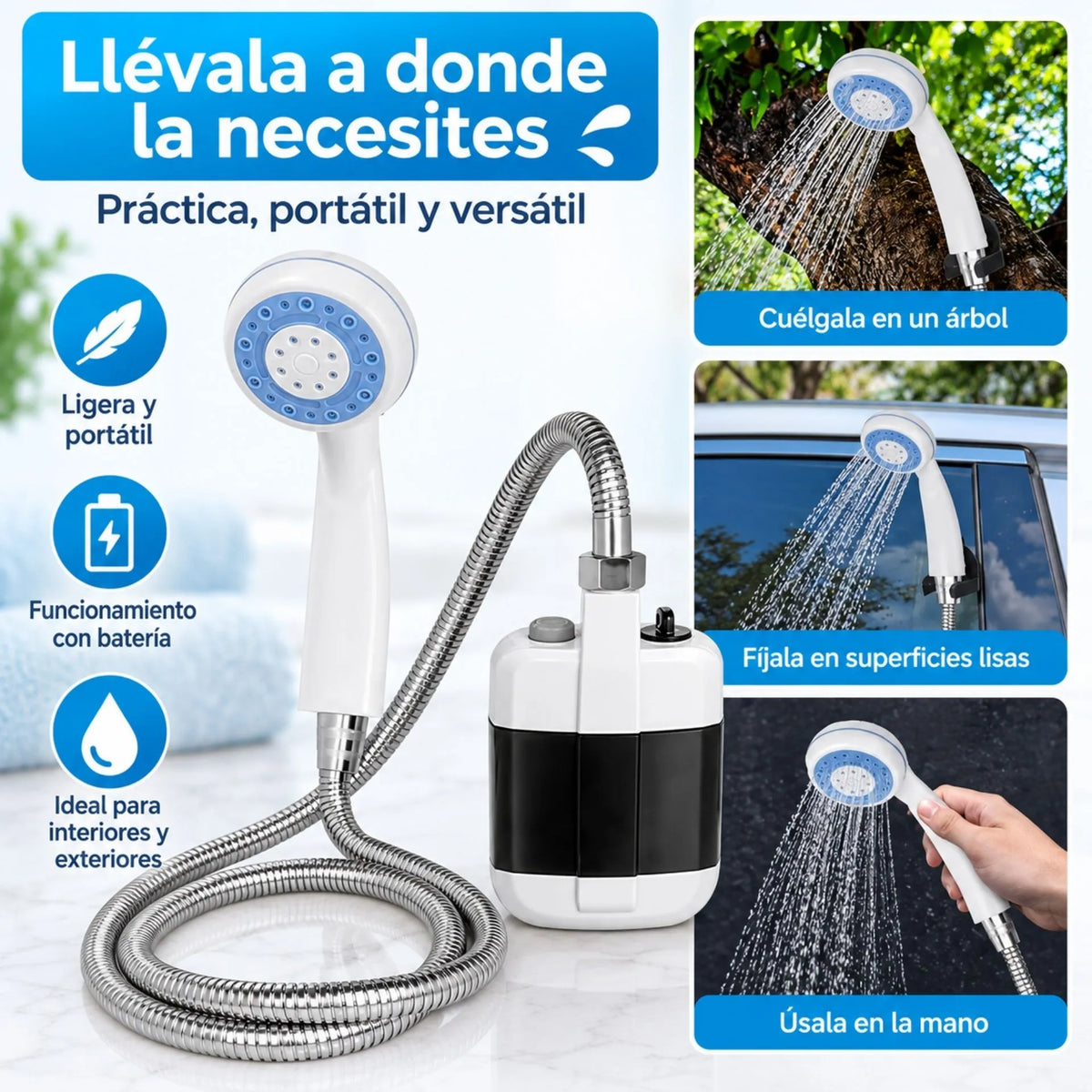 Ducha Portátil Recargable Con Manguera De 1.5 Metros Y Batería De 2200mAh PS-45L