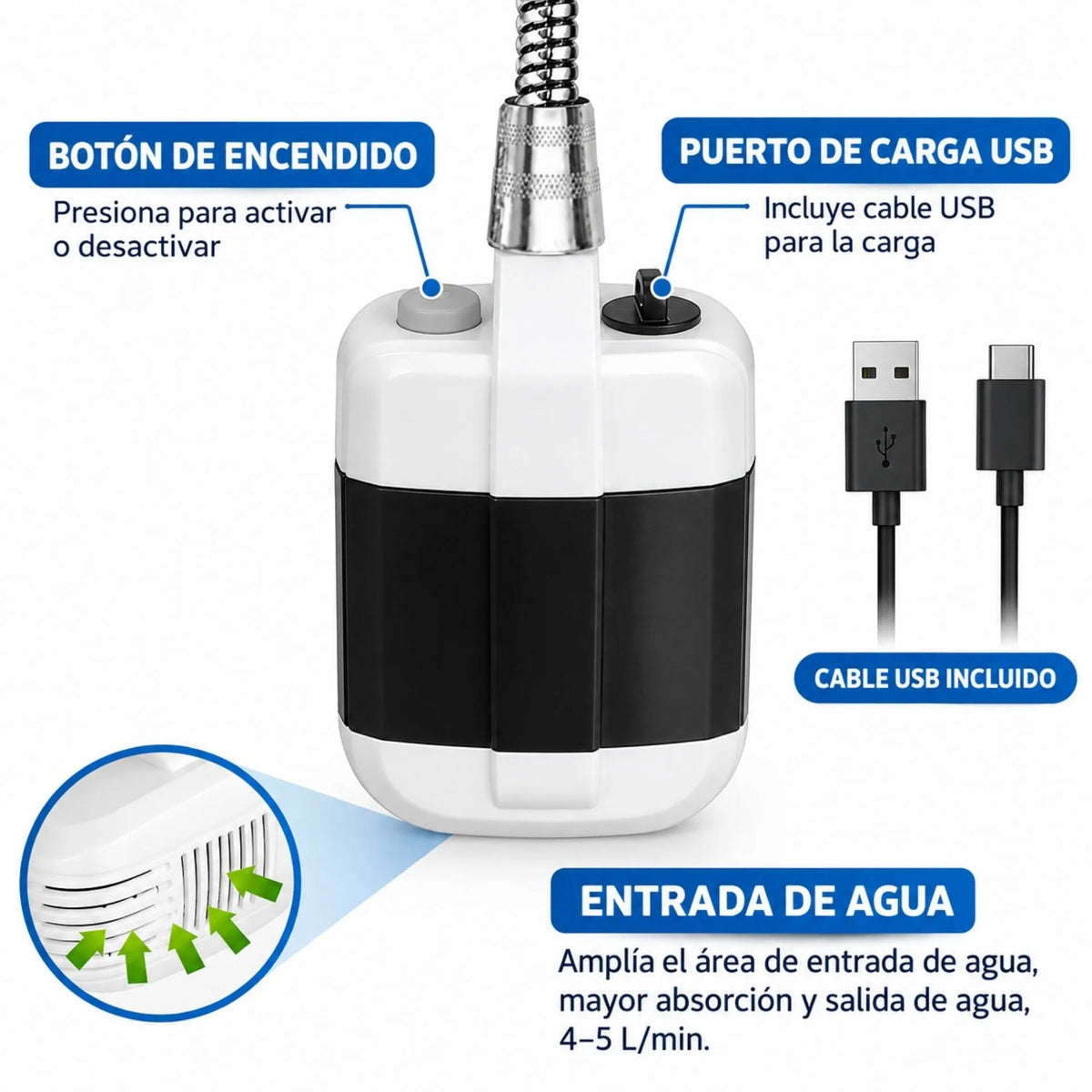 Ducha Portátil Recargable Con Manguera De 1.5 Metros Y Batería De 2200mAh PS-45L